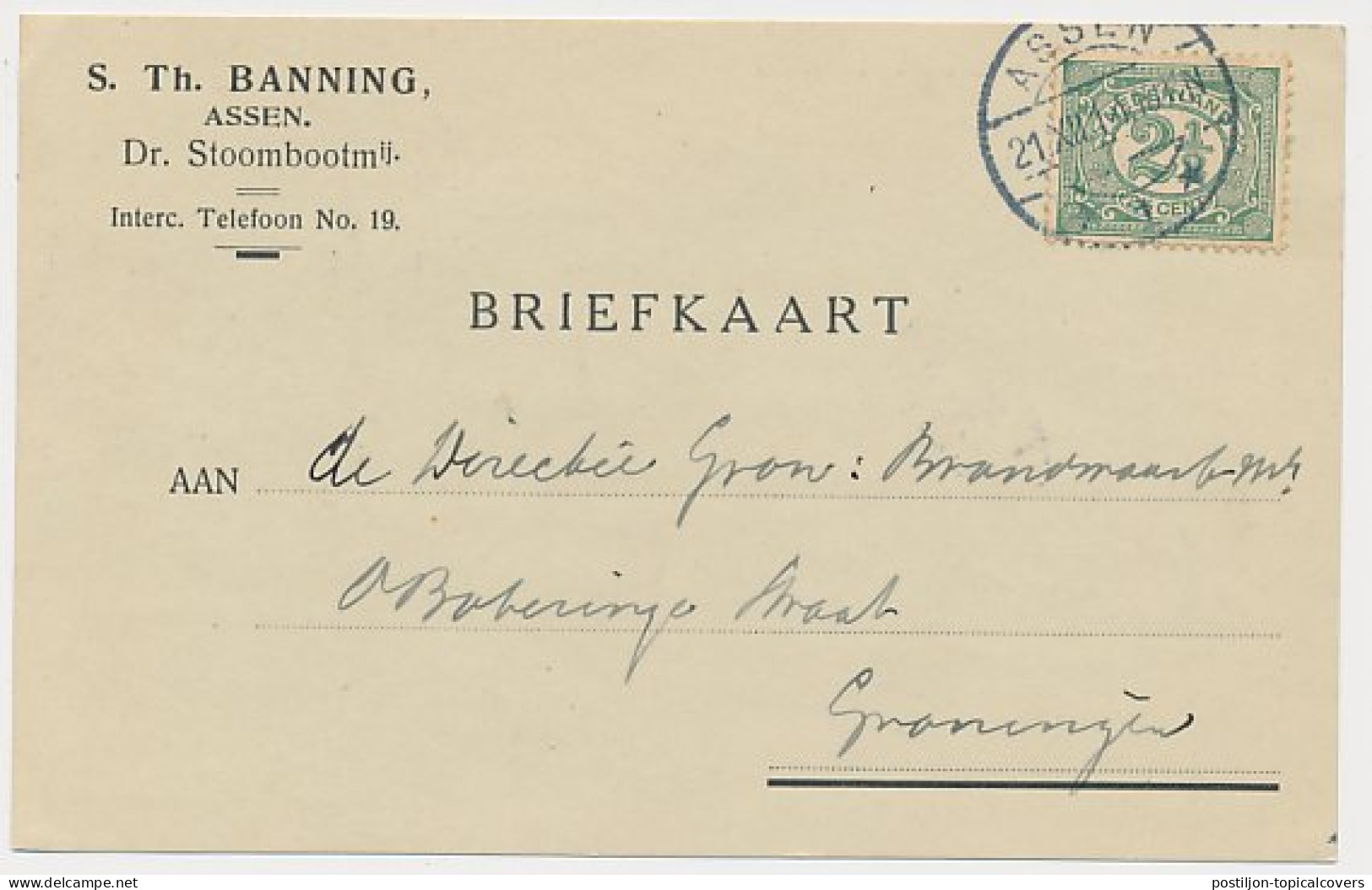 Firma Briefkaart Assen 1914 - Drentsche Stoomboot Mij. - Unclassified