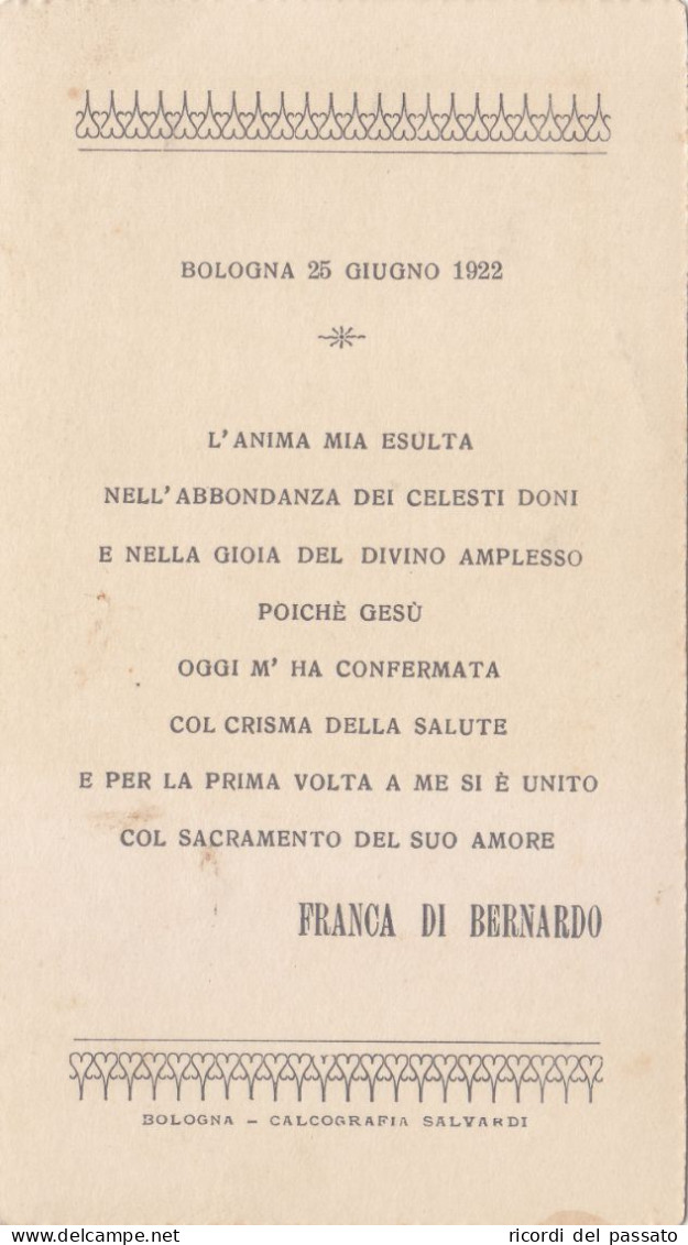 Santino Ricordo Di Cresima - Bologna 1922 - Devotieprenten