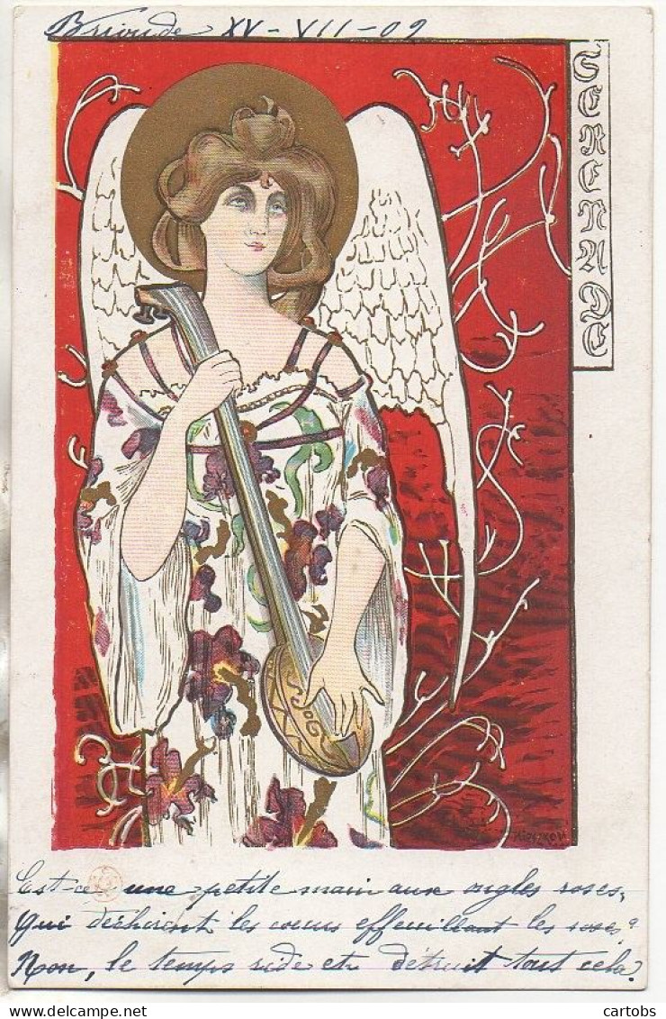 Art Nouveau  Illustrateur KIESZKOW (Pologne) Série Ange Musicien (serénade) - Sonstige & Ohne Zuordnung