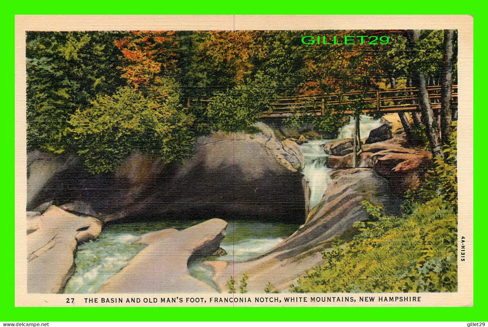 WHITE MOUNTAINS, NH - THE BASIN AND OLD MAN'S FOOT, FRANCONIA NOTCH - TRAVEL IN 1941 - AMERICAN ART POST CARD - - Salem