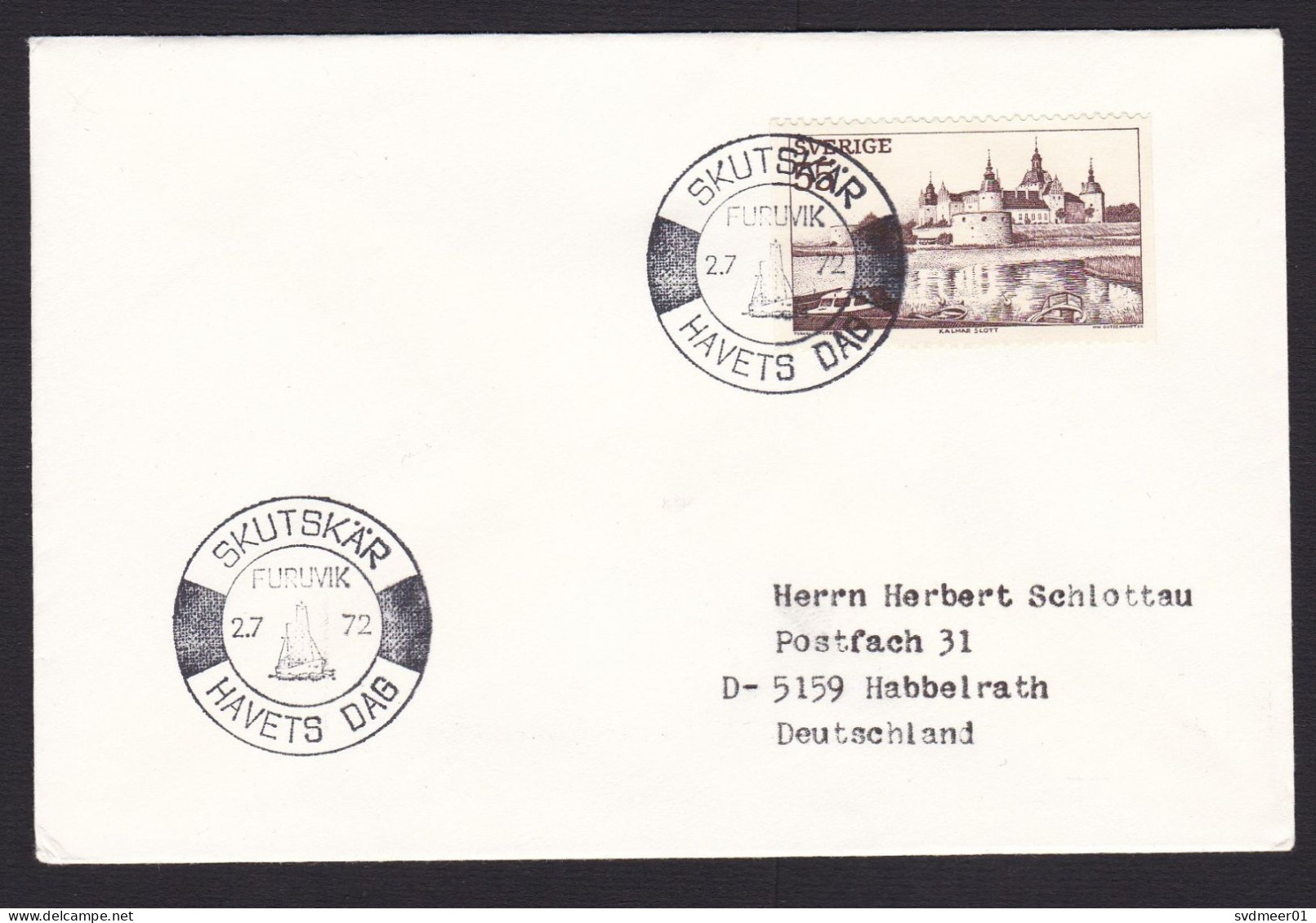 Sweden: Cover To Germany, 1972, 1 Stamp, Castle, Heritage, Special Cancel, Harbour Day?, Furuvik, Ship (traces Of Use) - Cartas & Documentos