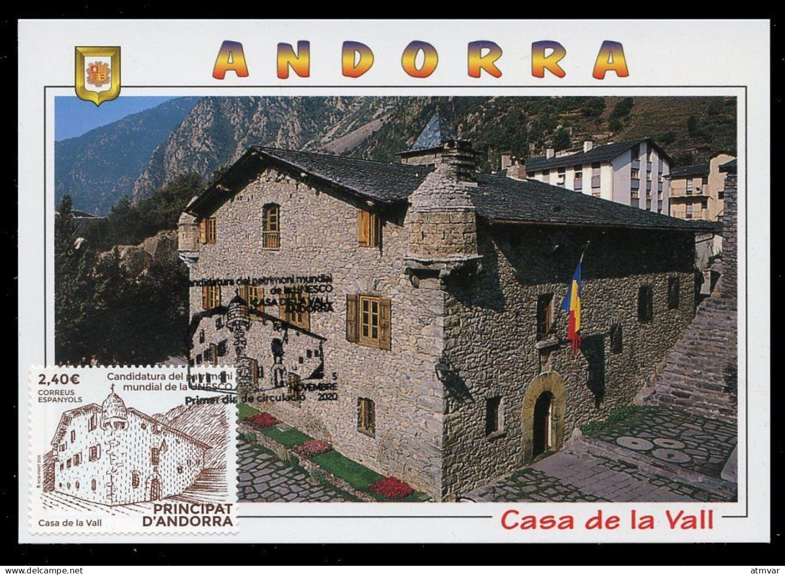 ANDORRA Correos (2020) - Carte Maximum Card Candidatura Patrimoni Mundial UNESCO Casa De La Vall, World Heritage Site - Andere & Zonder Classificatie