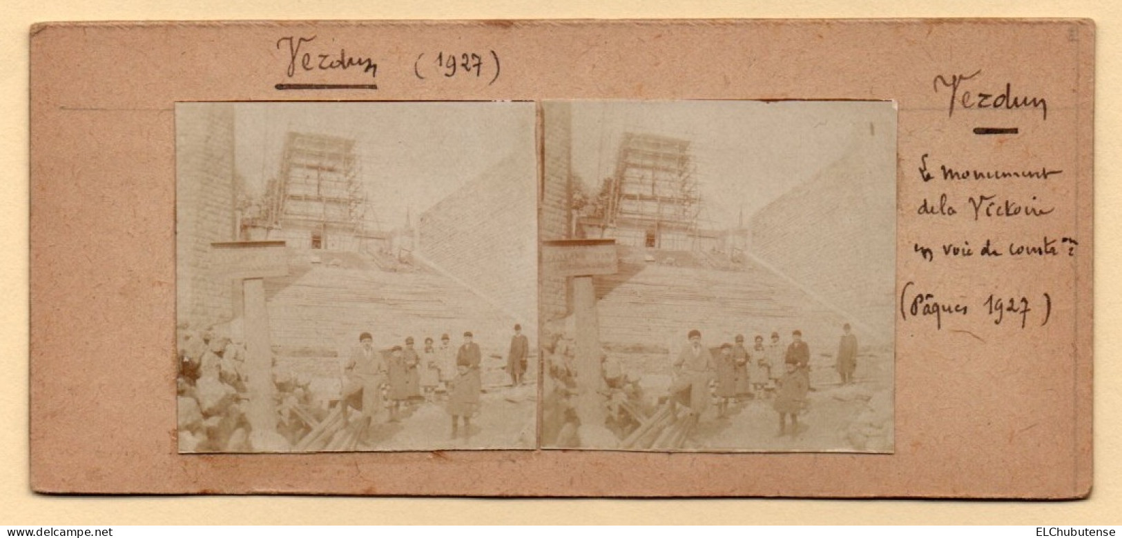 Photos Stéréo Construction Monument à La Victoire - Porte Tour Chaussée - Verdun Meuse Années 1920 - Stereo-Photographie