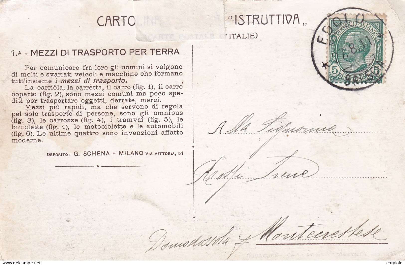 Mezzi Di Trasporto Per Terra Schena - Nadi - Soldavani Pubblicitaria 1908 - Autres & Non Classés