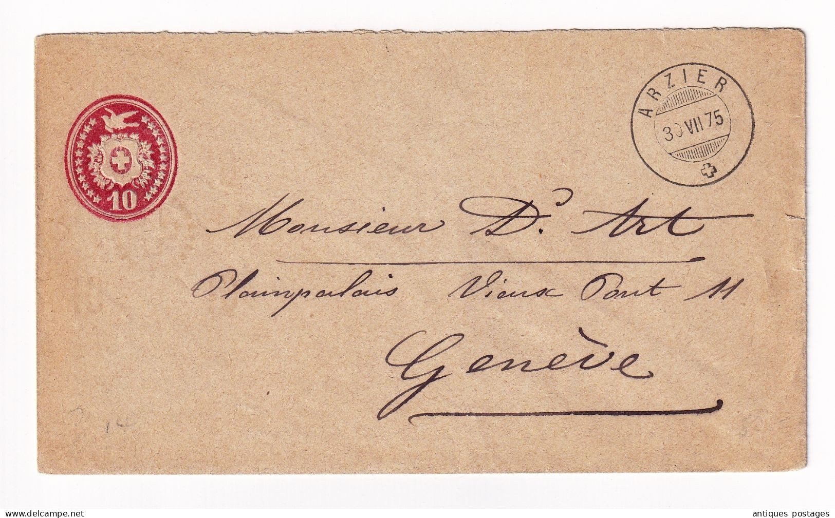 Lettre 1875 Entier Postal Arzier Le Muids Suisse Genève Postal Stationery - Entiers Postaux