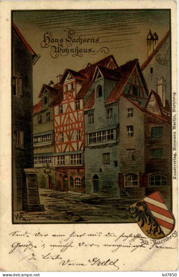 Nürnberg - Hans Sachs Wohnhaus - Litho - Nürnberg