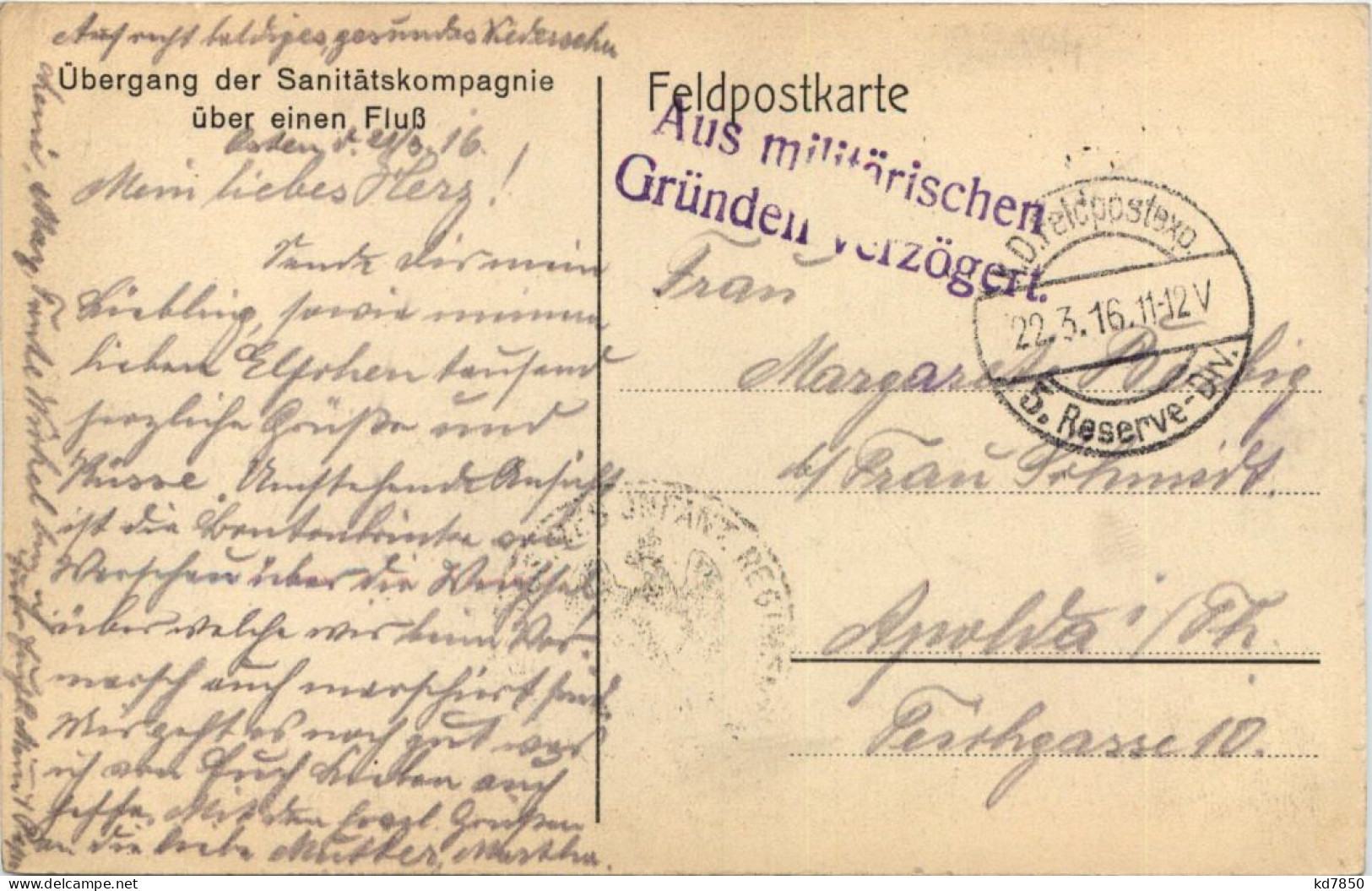 Übergang Der Sanitätskompagnie - Feldpost 5. Reserve Division - Guerra 1914-18