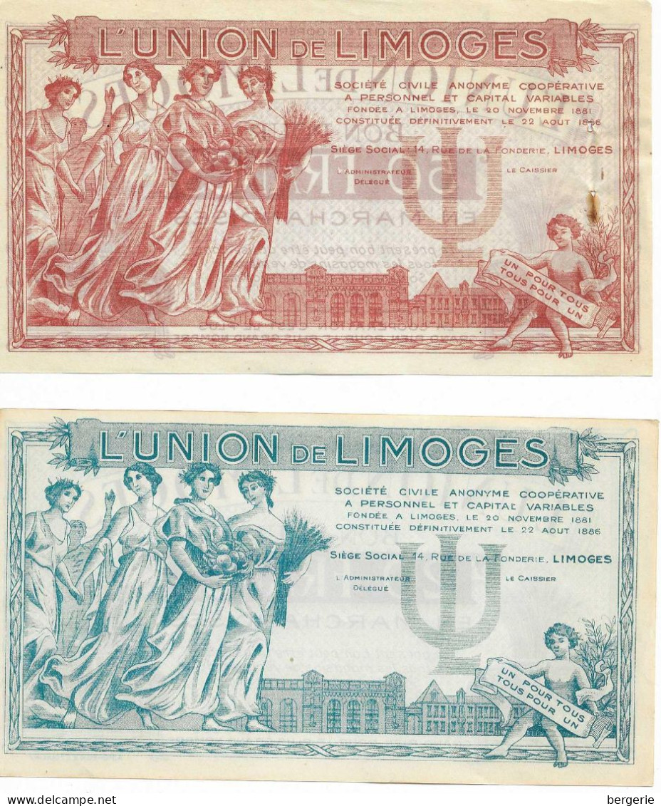 C/286            87   L'union De Limoges   - Bons De 50  & 20 Francs - Notgeld