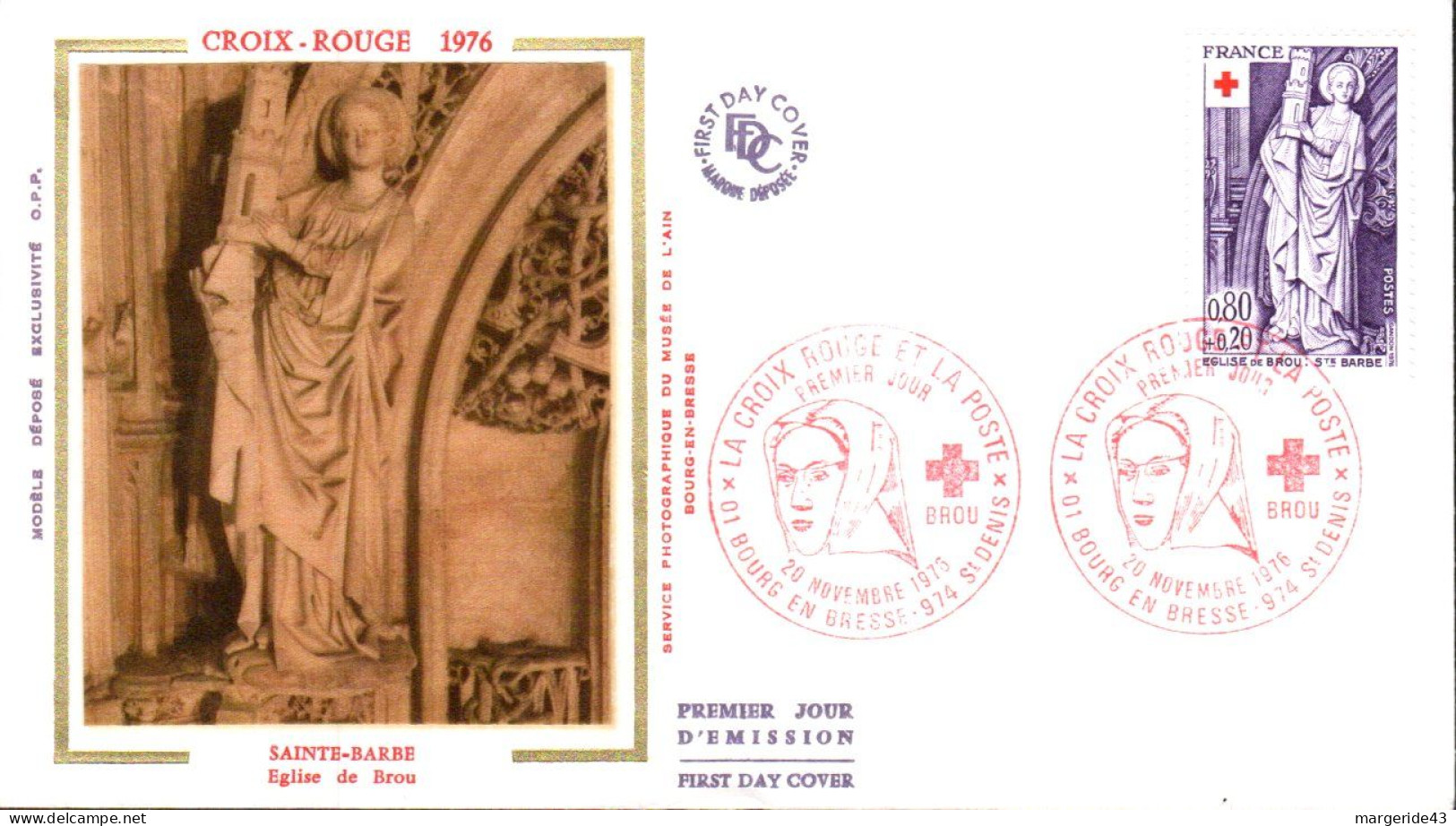 FDC 1976 CROIX ROUGE EGLISE DE BROU - 1970-1979