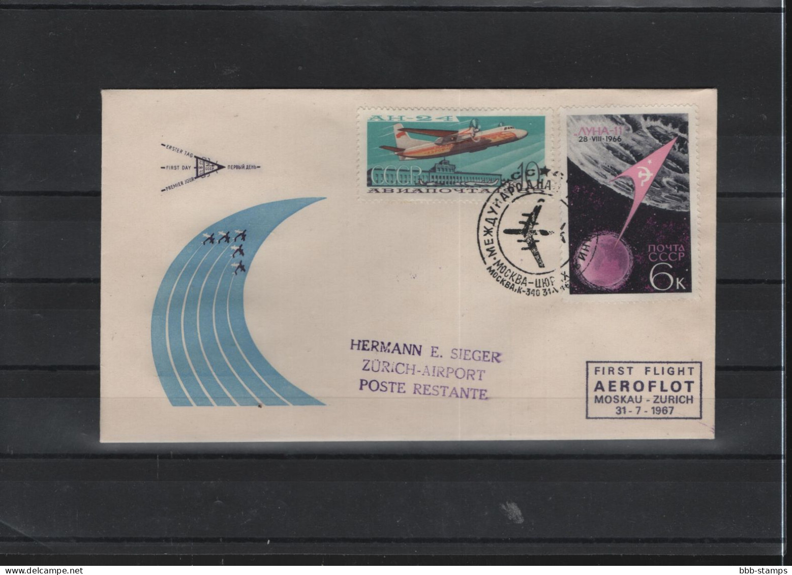 Schweiz Luftpost FFC Aeroflot 31.7.1967 Moskau - Zürich - Premiers Vols