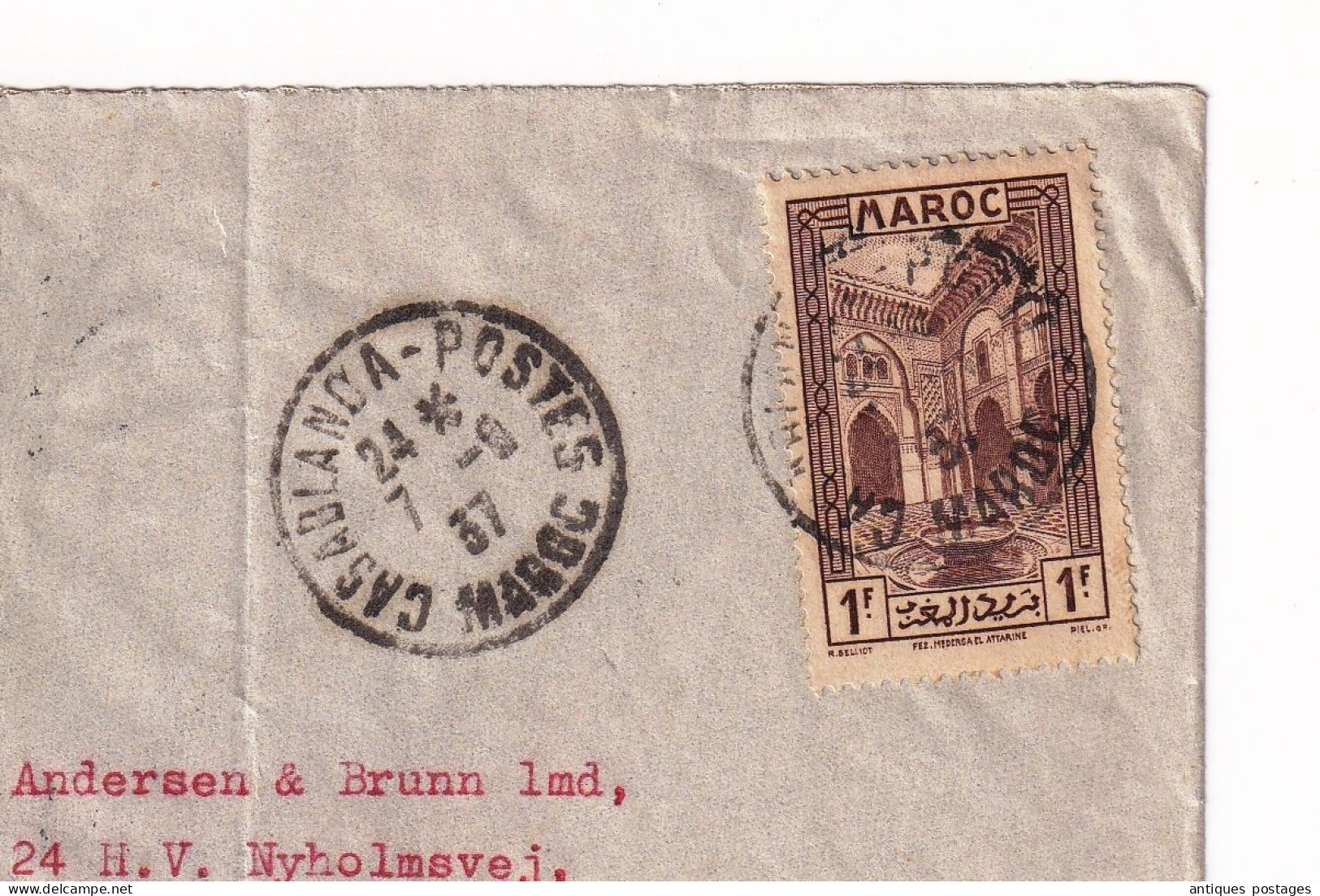 Morocco 1937 Casablanca Maroc Copenhague København Danemark Danmark Andersen & Brunn Denmark Luftpost - Storia Postale