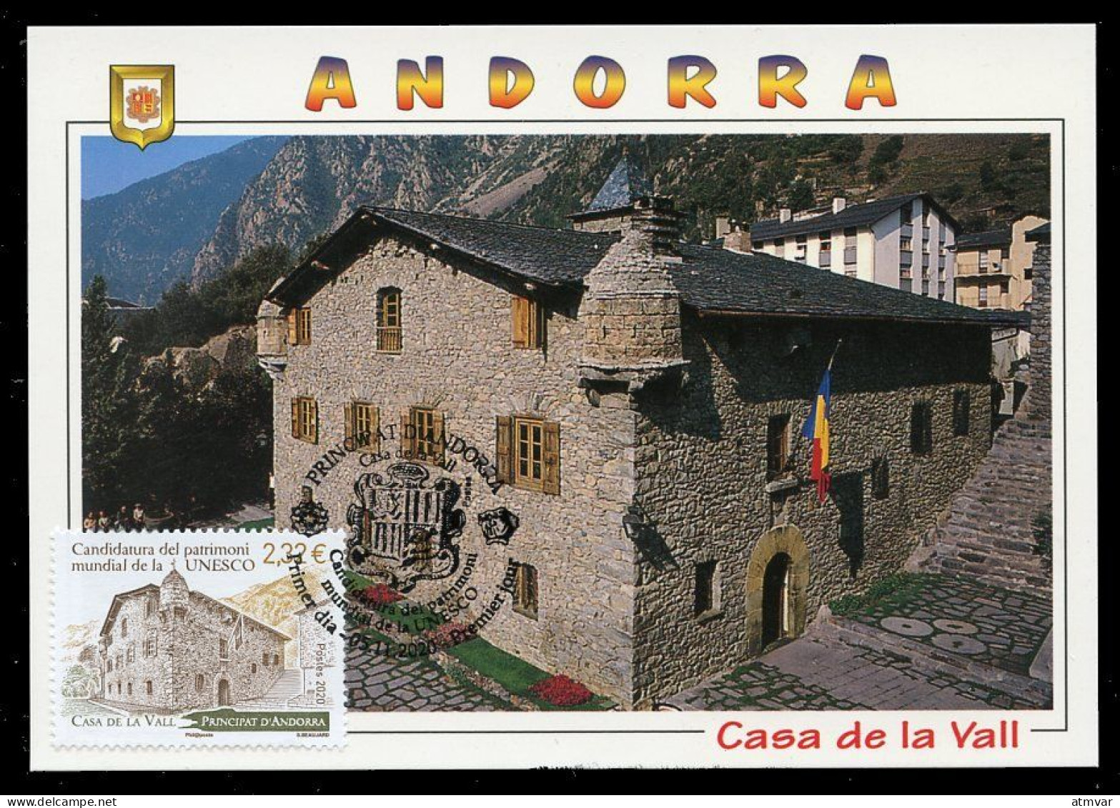 ANDORRA Postes (2020) - Carte Maximum Card Candidatura Patrimoni Mundial UNESCO Casa De La Vall, World Heritage Site - Cartes-Maximum (CM)