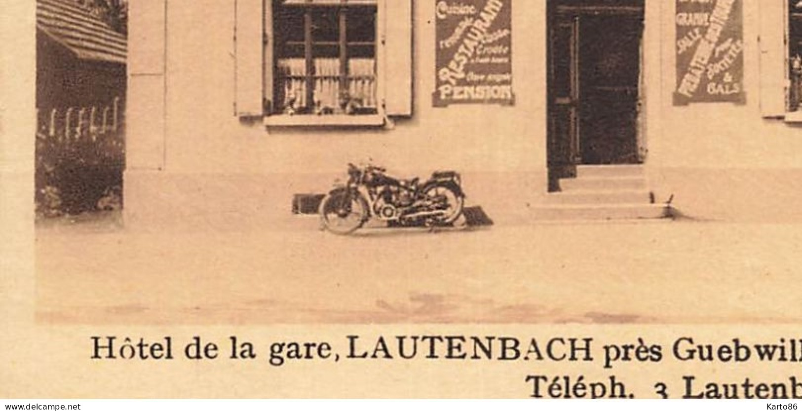 Lautenbach * Près Guebwiller * Façade Hôtel De La Gare , Eugène Marc WOLF Propriétaire * Moto Motocyclette Ancienne - Autres & Non Classés