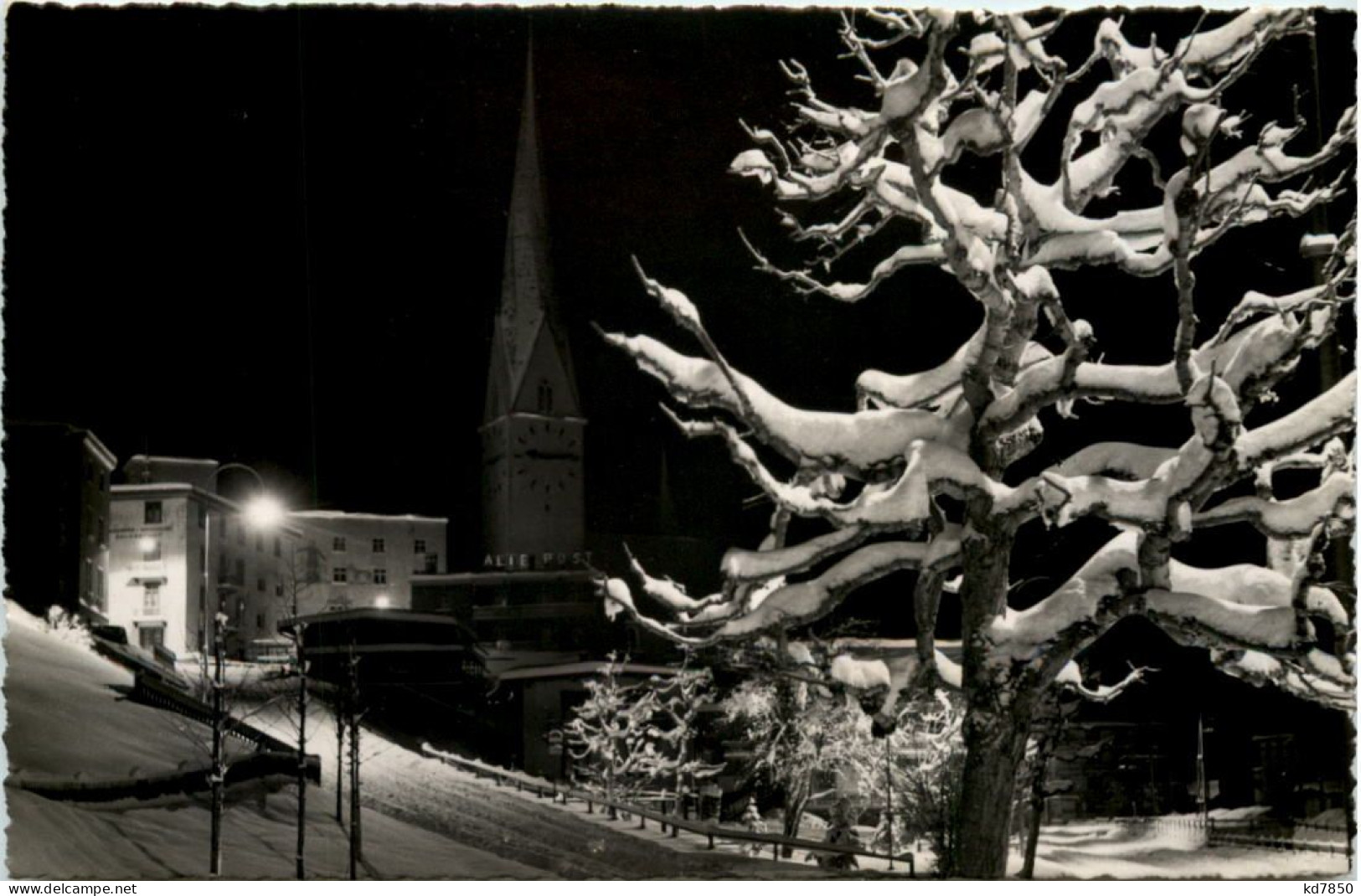 Davos--Platz, Winterabend Bei Der St. Johann-Kirche - Davos