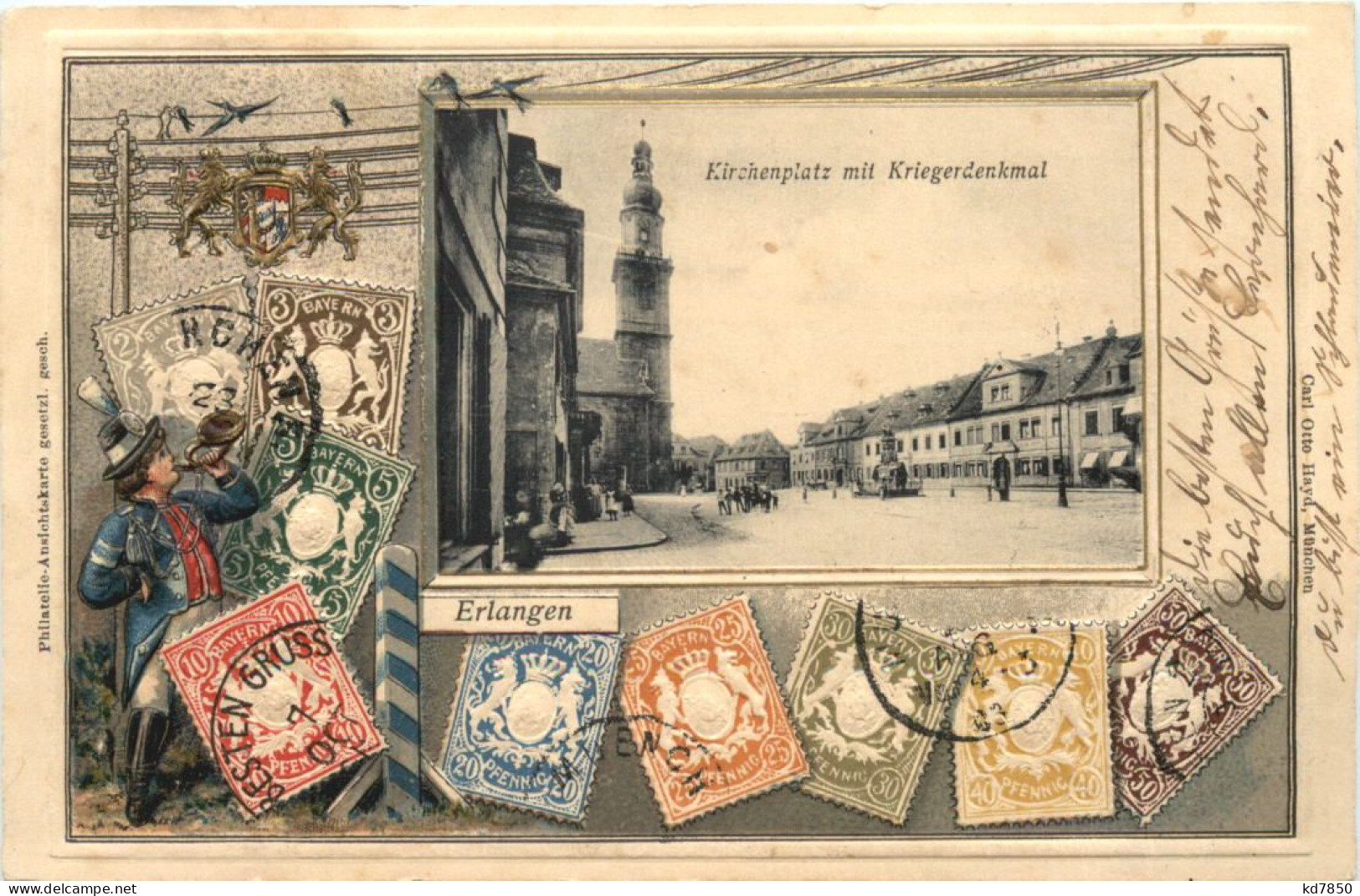 Erlangen - Kirchenplatz - Briefmarken - Prägekarte Litho - Erlangen