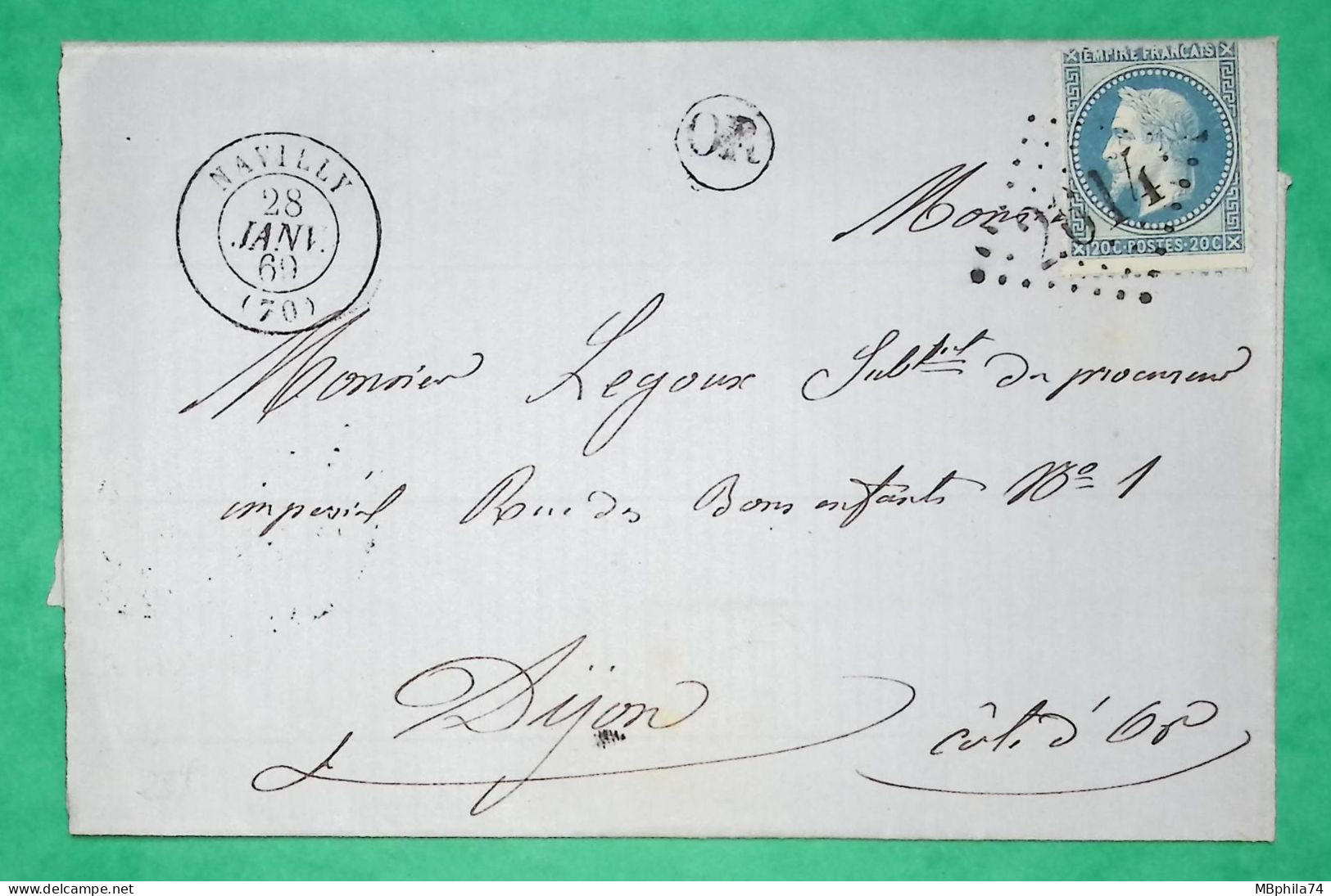 N°29 GC 2614 NAVILLY SAONE ET LOIRE OR ORIGINE RURALE POUR DIJON COTE D'OR 1869 LETTRE COVER FRANCE - 1849-1876: Période Classique