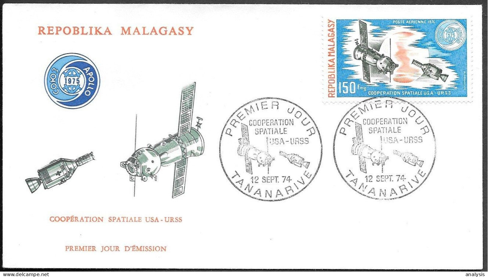 Madagascar Malagasy Space FDC Cover 1974. ASTP Apollo - Soyuz - Africa