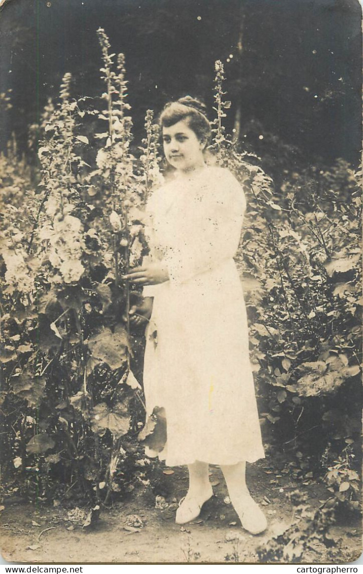 Souvenir Photo Postcard Woman Dress In The Field - Photographs