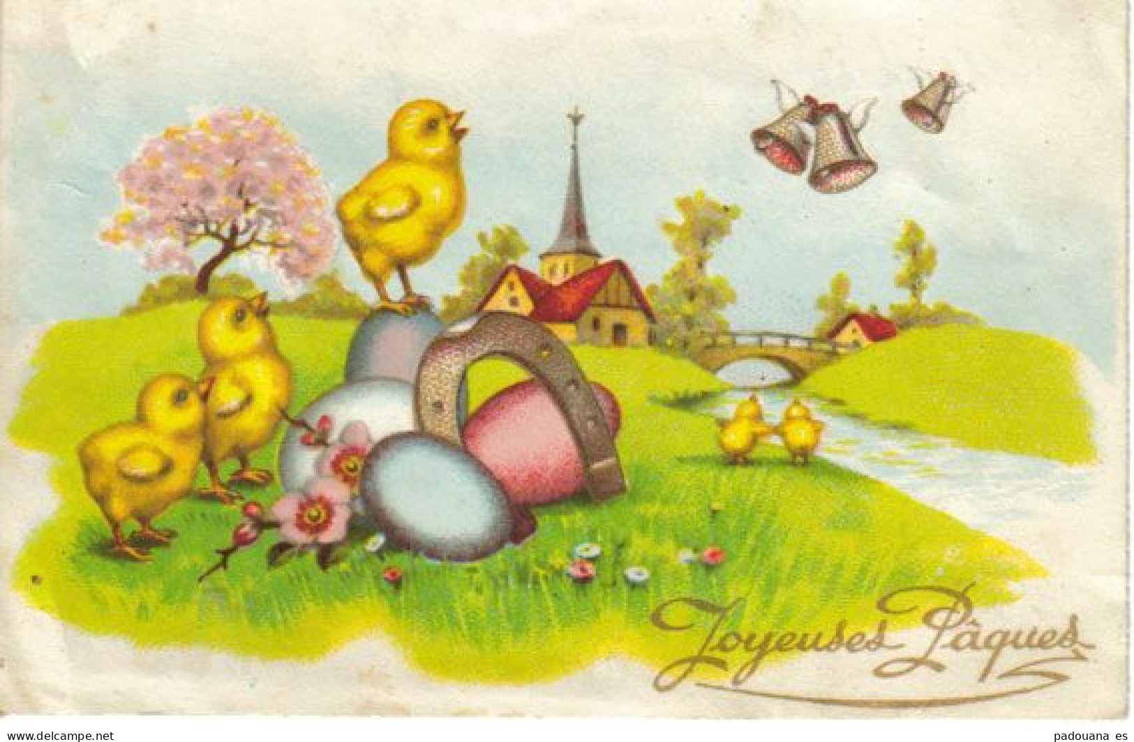 AA569 FANTAISIES  FETES JOYEUSES PAQUES  CLOCHES OEUFS POUSSINS 1947  - - Easter