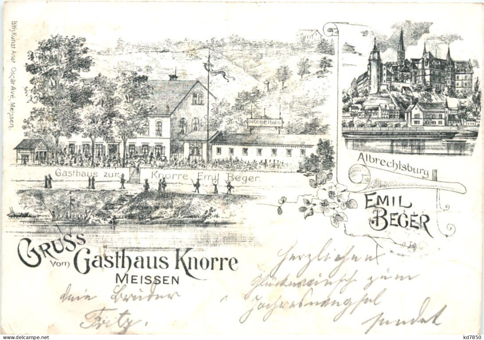 Meissen - Gruss Vom Gasthaus Knorre - Litho - Meissen