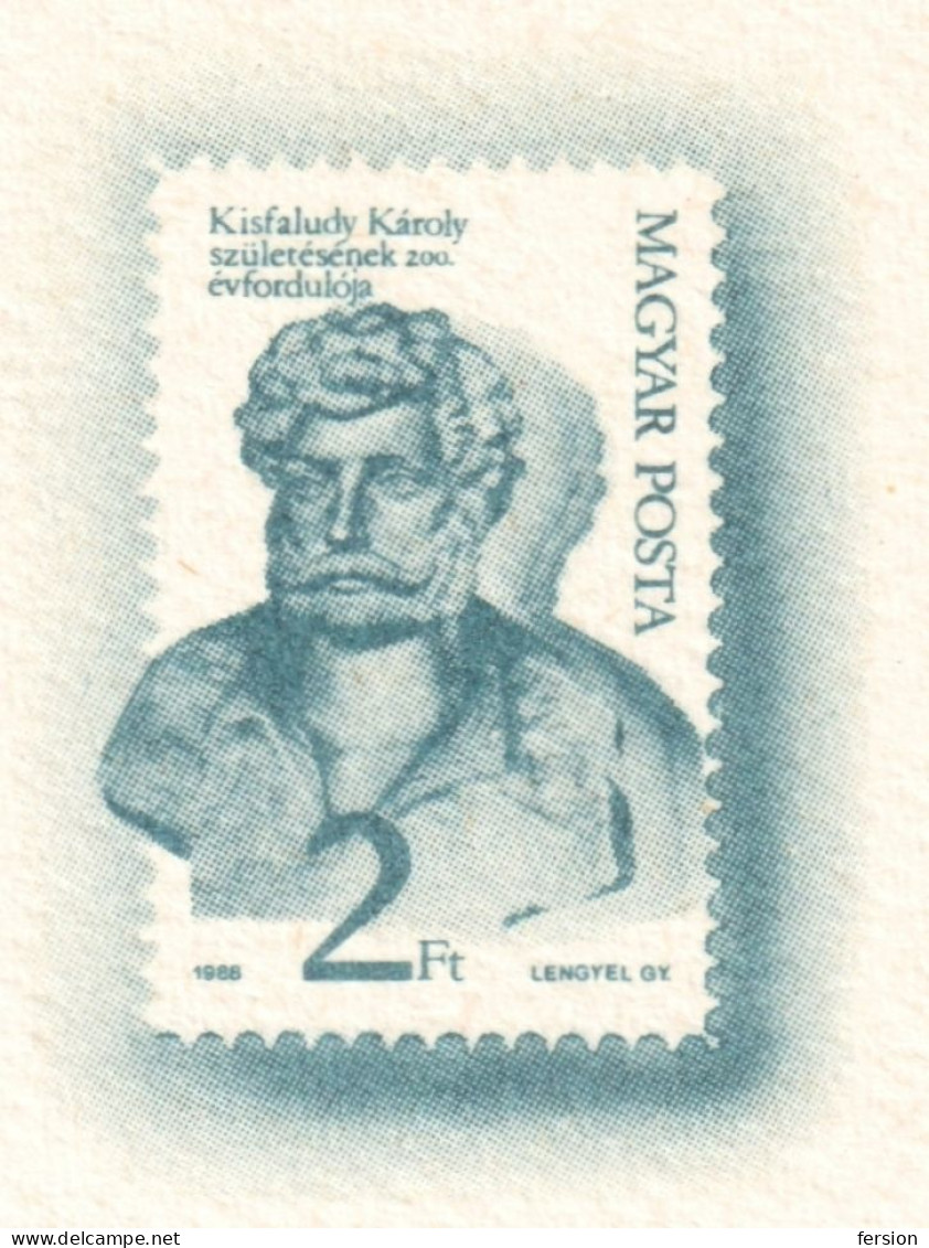 Károly Kisfaludy Poet Writer Painter STATIONERY Postcard 1988 Hungary / Tomb Grave Monument Sculpture - Interi Postali