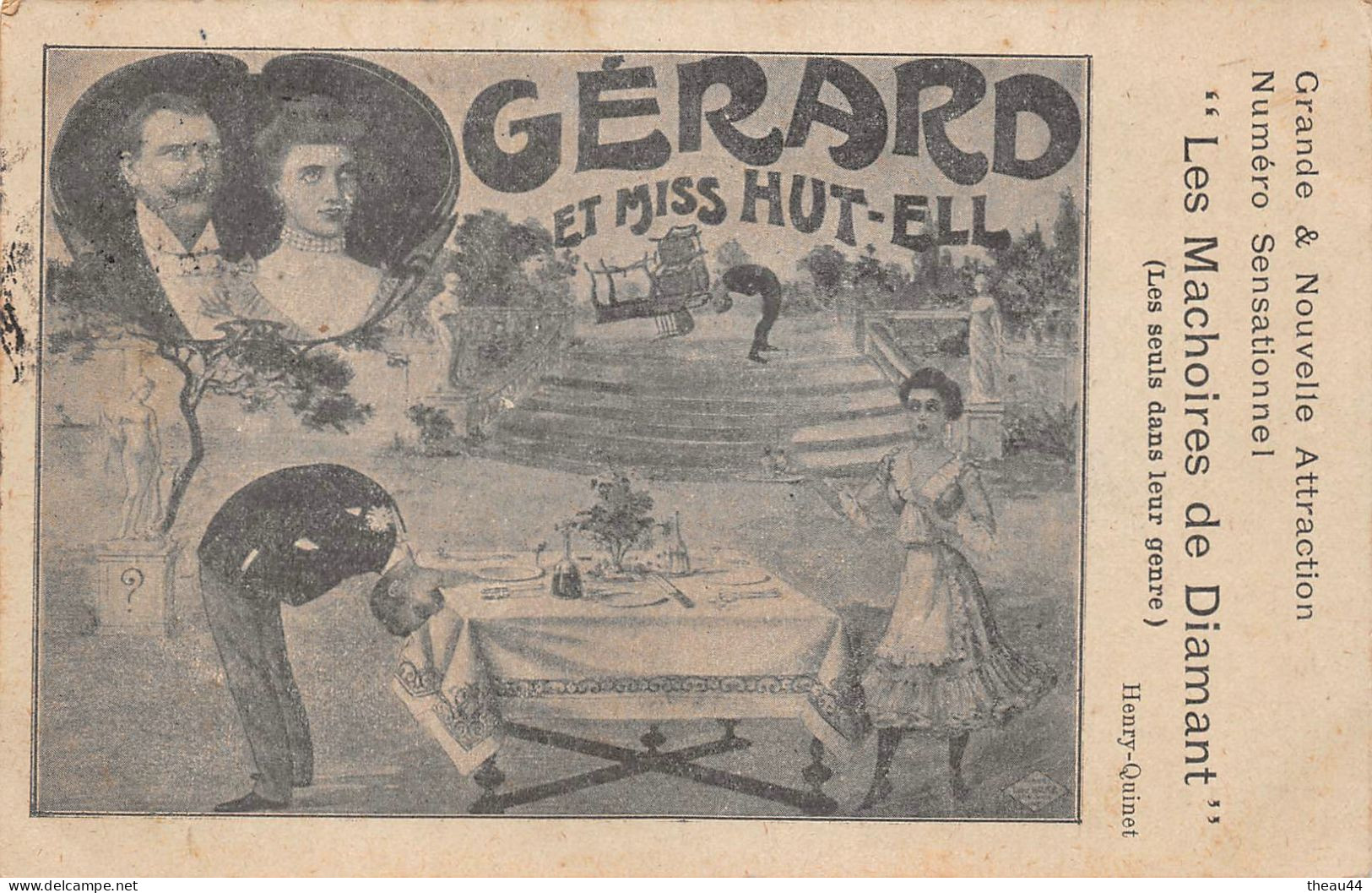 Carte Publicitaire Du Spectacle " Les Machoires De Diamant " Par Les Artistes " GERARD Et MISS HUT-ELL " En 1905 - Artisti