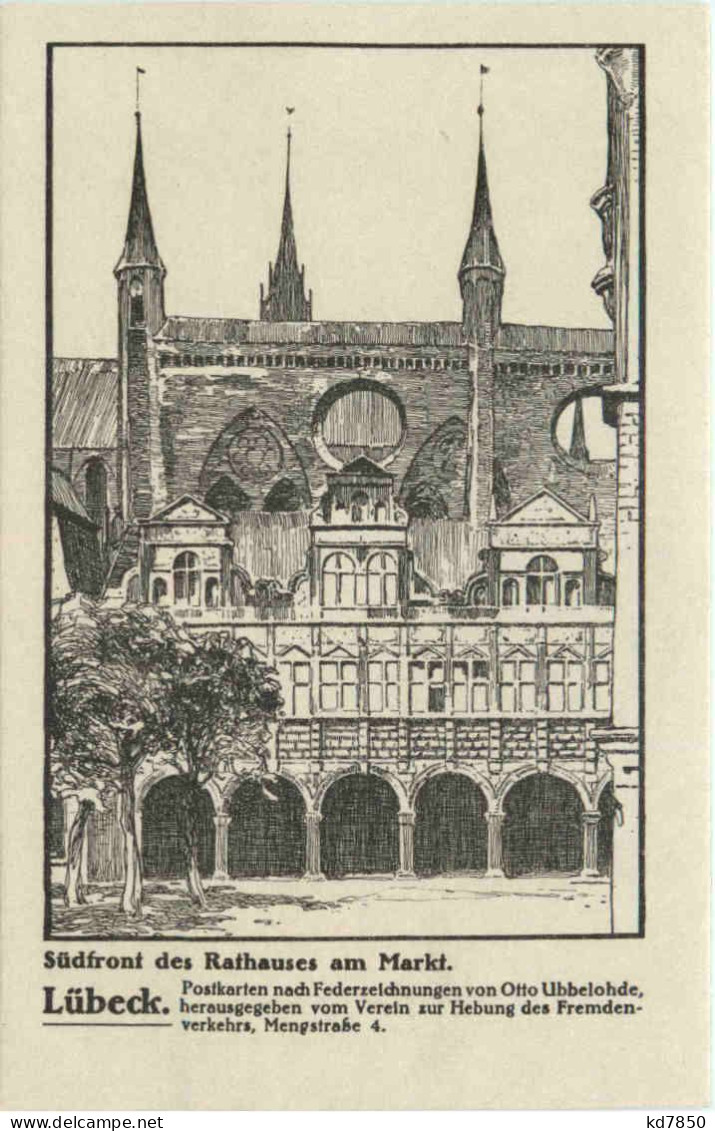 Lübeck - Rathaus - Künstler Ak Otto Ubbelohe - Lübeck