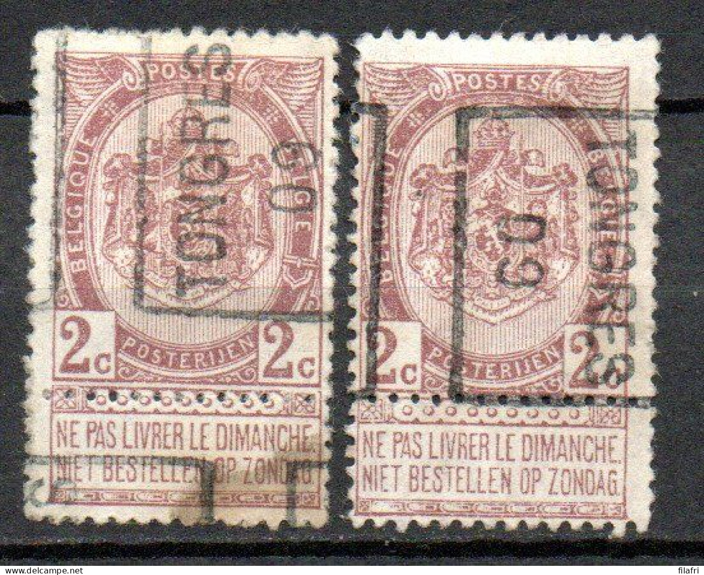 1286 Voorafstempeling Op Nr 55 - TONGRES 09 - Positie A & B - Roulettes 1900-09