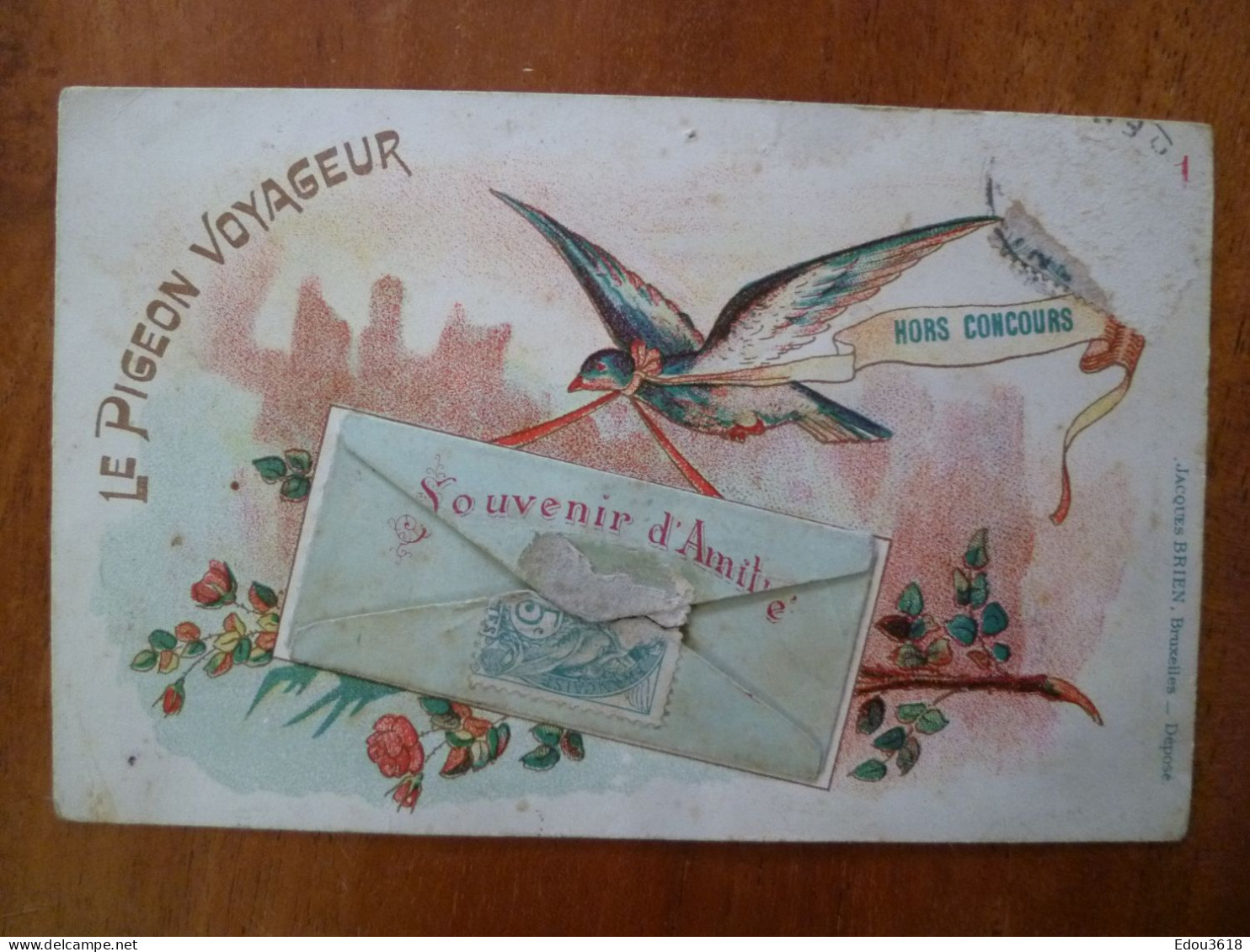 Carte Postale Souvenir D'Amitié Le Pigeon Voyageur Bonne Santé Jacques Brien Bruxelles X - Altri & Non Classificati
