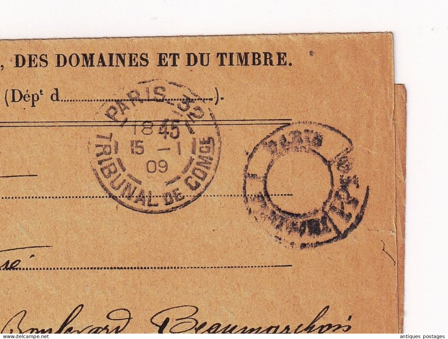 Franchise 1909 Direction Générale Enregistrement Des Domaines Et Du Timbres Conseil Des Prud'hommes Tribunal Commerce - Brieven En Documenten