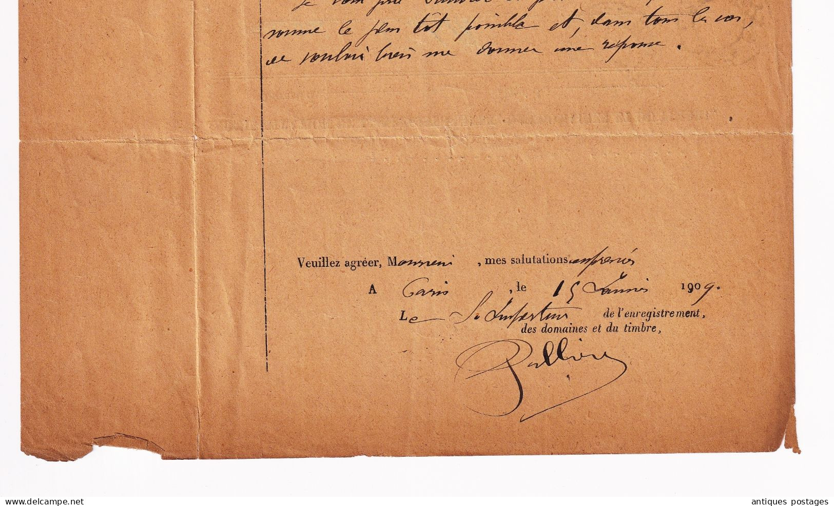 Franchise 1909 Direction Générale Enregistrement des Domaines et du Timbres Conseil des Prud'hommes Tribunal Commerce