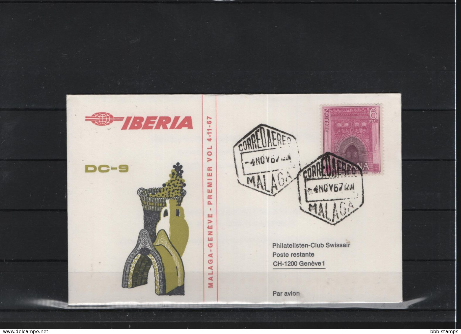 Schweiz Luftpost FFC Iberia 2.4.1968 Gebf - Malaga - Vv - Premiers Vols