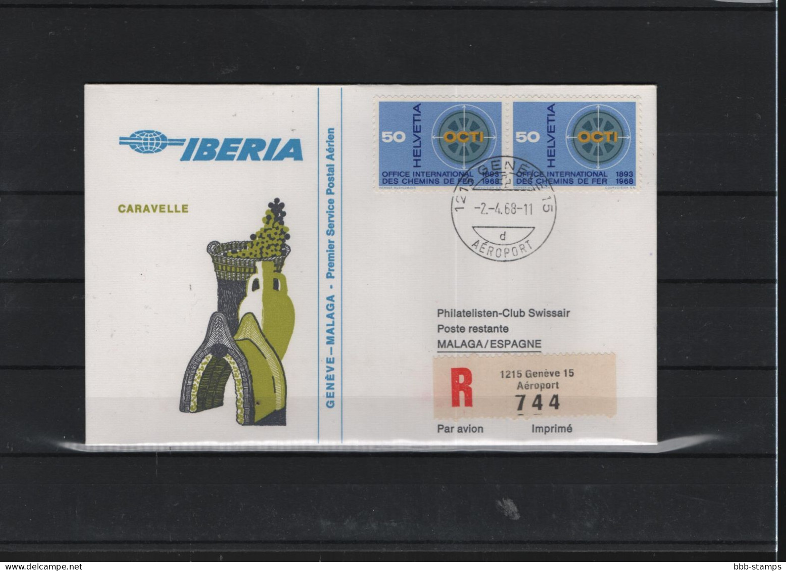 Schweiz Luftpost FFC Iberia 2.4.1968 Gebf - Malaga - Vv - First Flight Covers