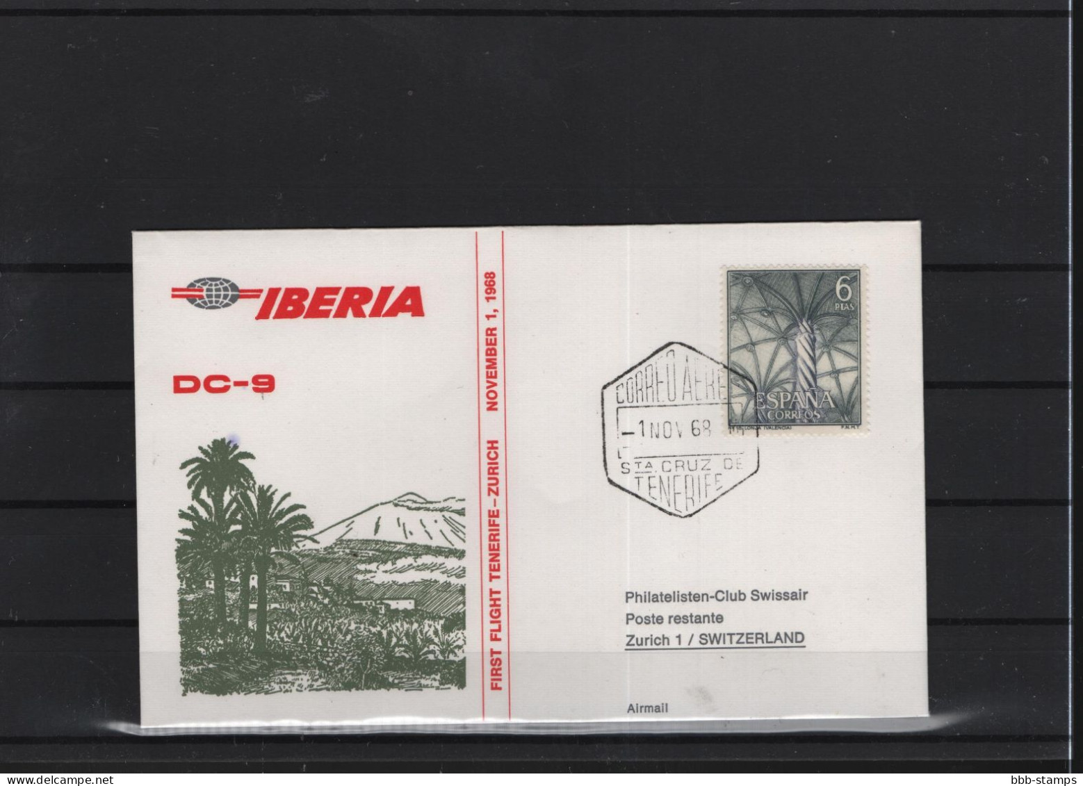 Schweiz Luftpost FFC Iberia 1.11.1968 Zürich - Teneriffa Vv - Erst- U. Sonderflugbriefe