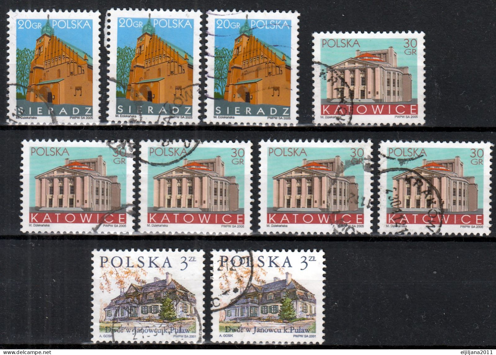 ⁕ Poland / Polska 1998 - 2005 ⁕ Castles - Cities Mi.3693,3882,3890,4199,4212 ⁕ 19v Used - Gebraucht
