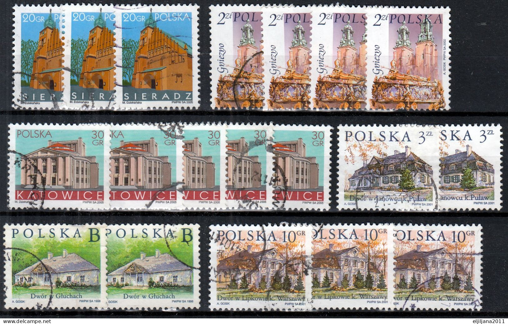 ⁕ Poland / Polska 1998 - 2005 ⁕ Castles - Cities Mi.3693,3882,3890,4199,4212 ⁕ 19v Used - Usati