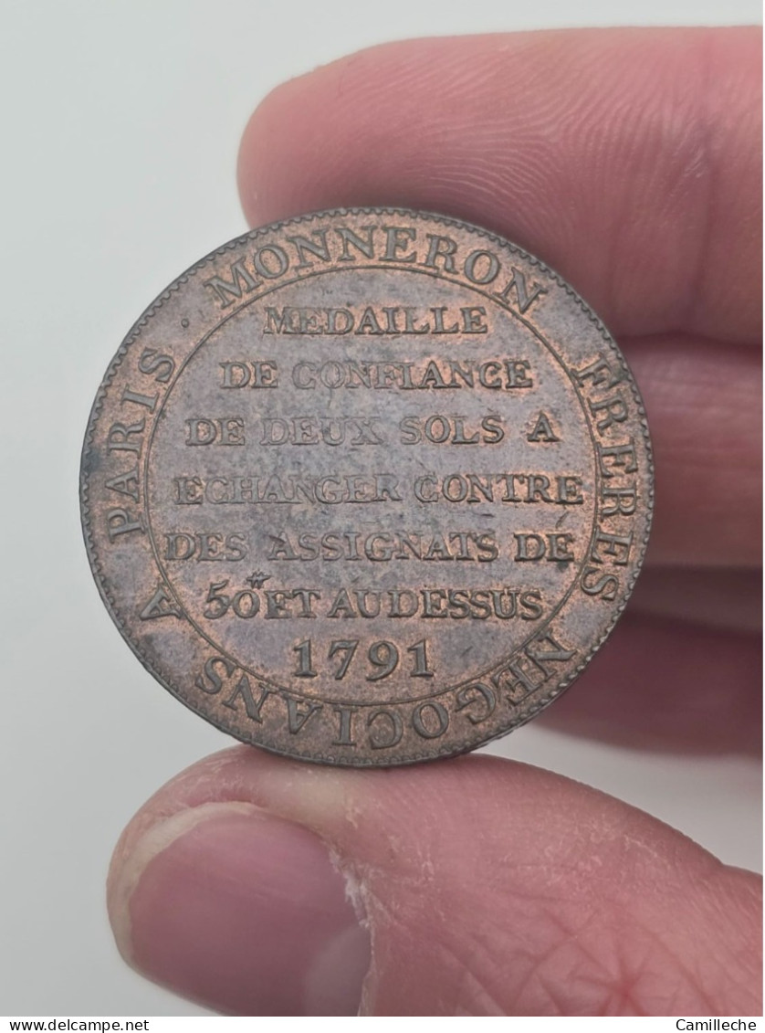 Médaille France Révolution Paris Monneron 2 Sols 1791 - Monétaires / De Nécessité