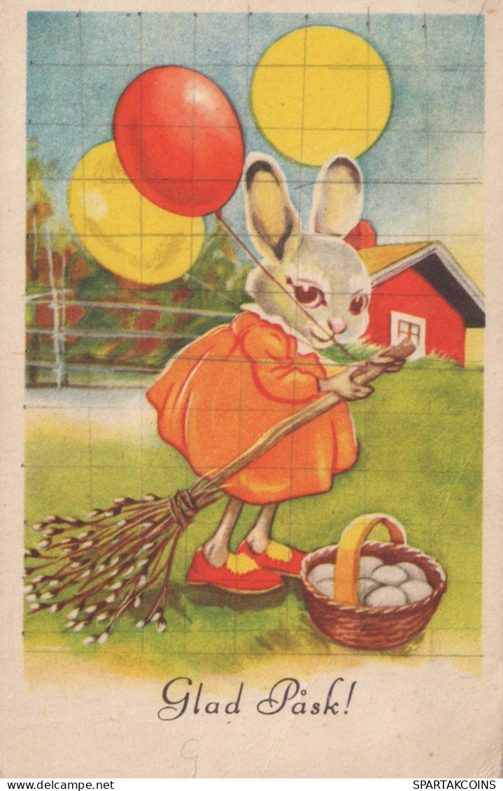 OSTERN KANINCHEN EI Vintage Ansichtskarte Postkarte CPA #PKE242.DE - Pâques