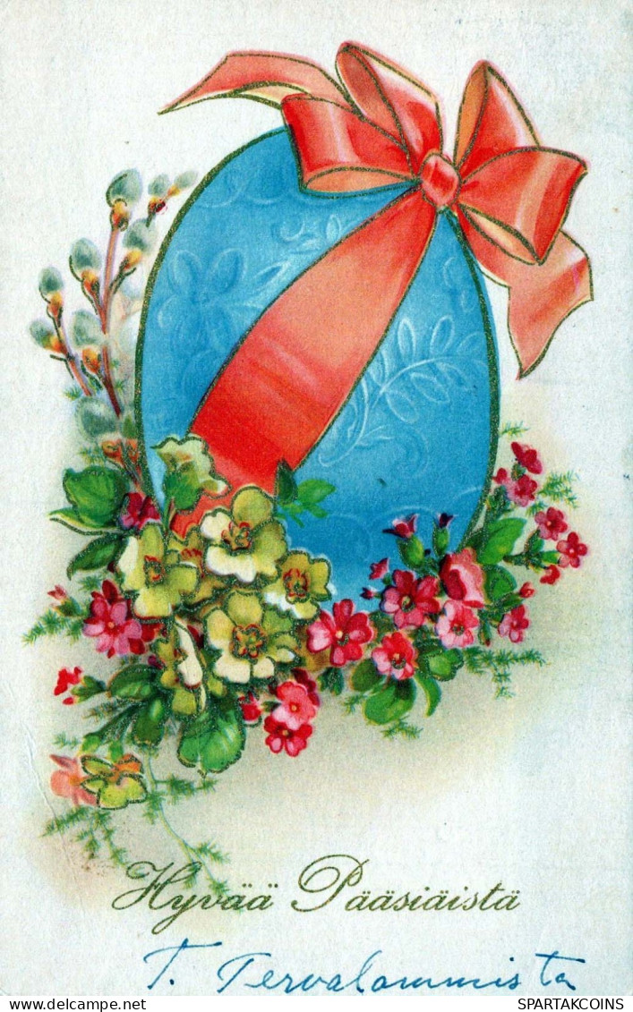 OSTERN FLOWERS EI Vintage Ansichtskarte Postkarte CPA #PKE178.DE - Pâques