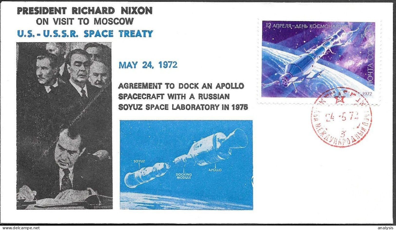 Soviet Space Cover 1972. ASTP Apollo - Soyuz Space Treaty. President Nixon Visit To Moscow - UdSSR