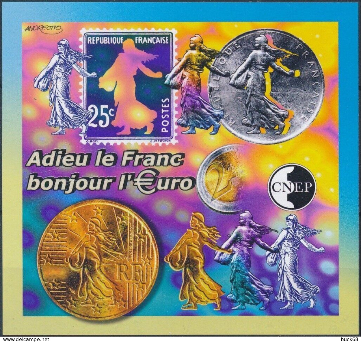 FRANCE Feuillet Souvenir CNEP 35a ** MNH Non Dentelé Imperf Salon Paris Biénnale Adieu Franc Bonjour Euro 2002 - CNEP