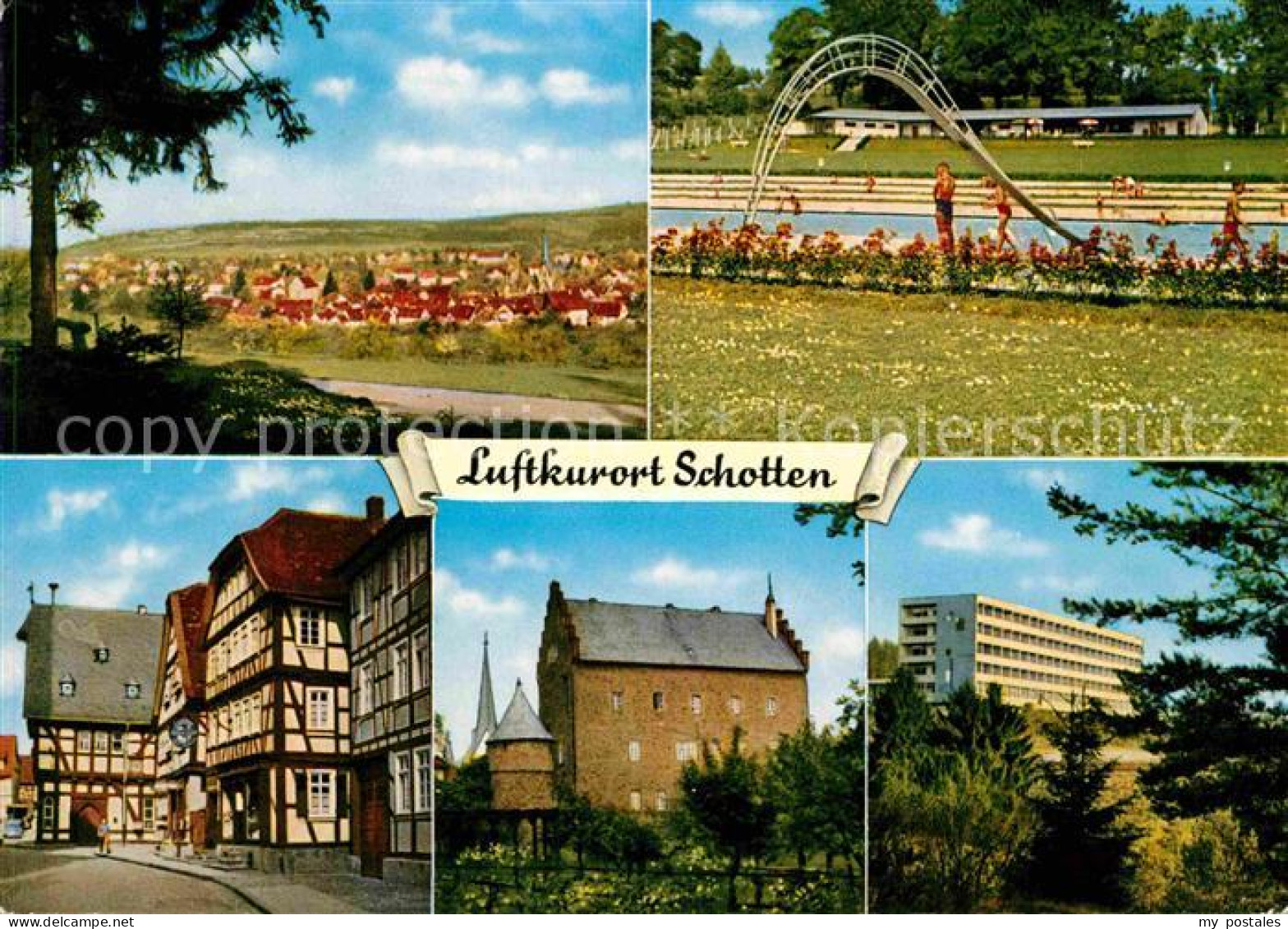 72839464 Schotten Panorama Schwimmbad Fachwerkbauten Rathaus Schloss Heilstaette - Autres & Non Classés