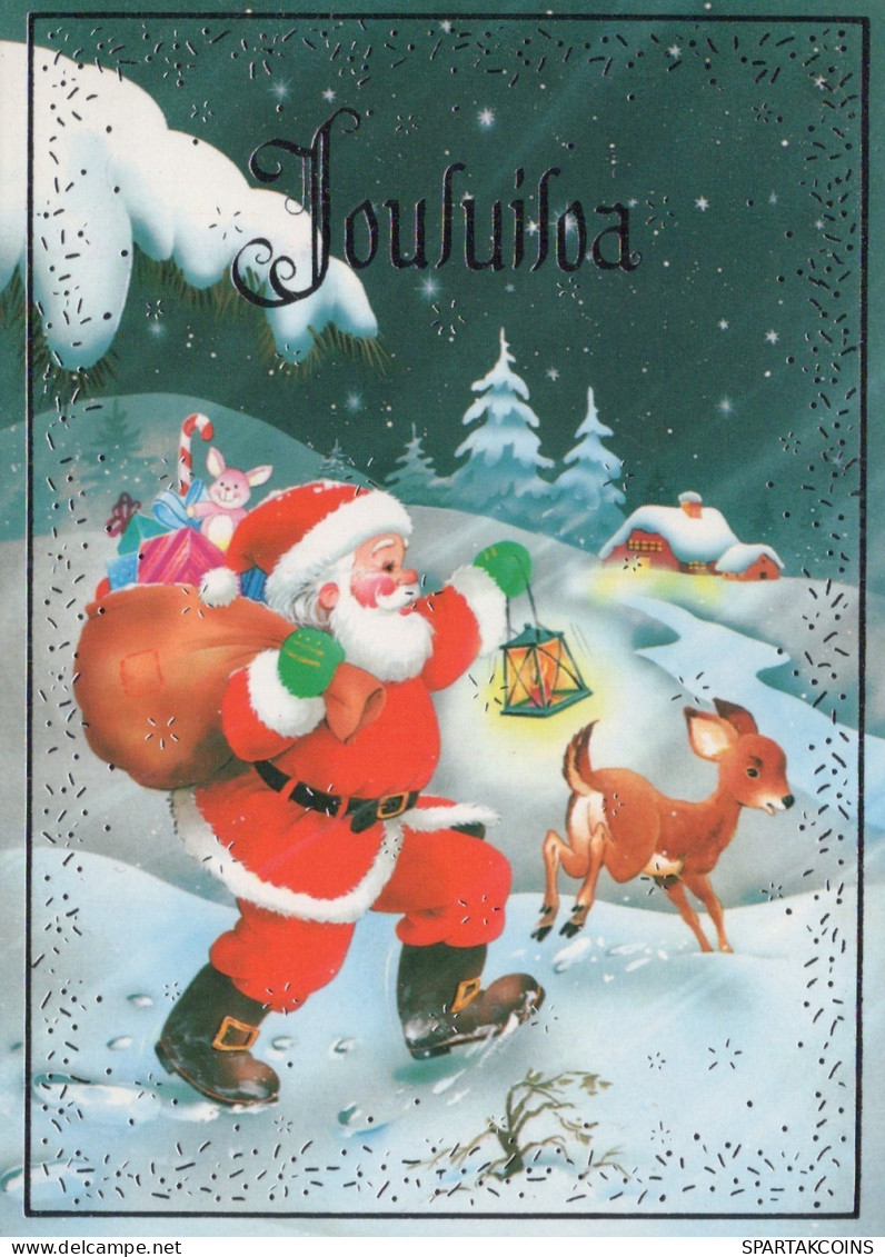 WEIHNACHTSMANN SANTA CLAUS TIERE WEIHNACHTSFERIEN Vintage Postkarte CPSM #PAK574.DE - Kerstman