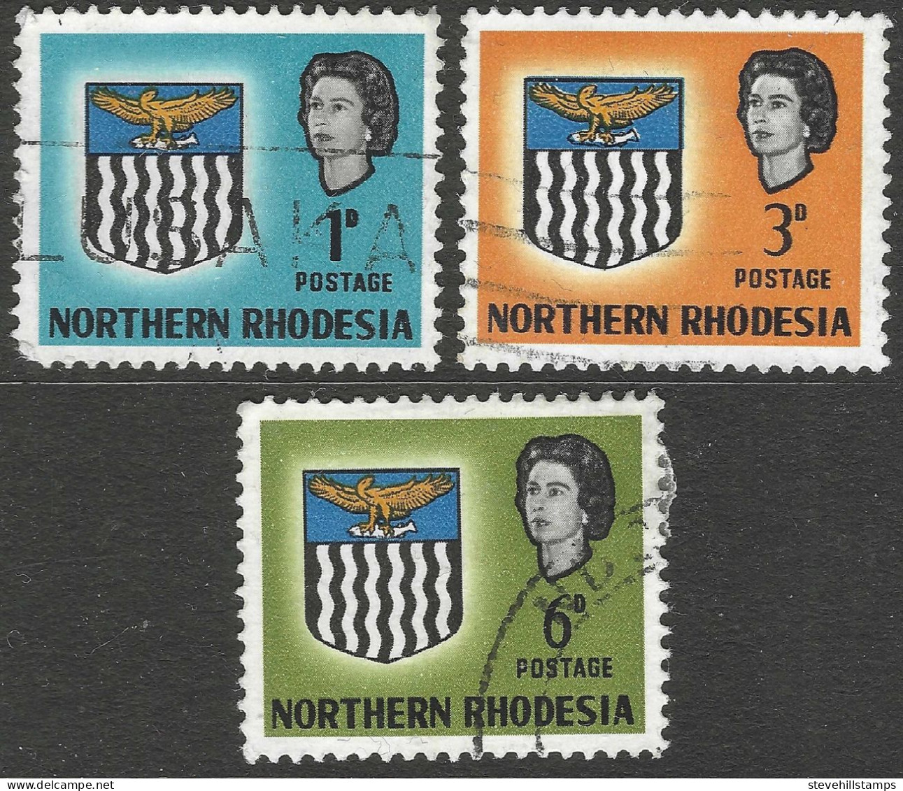 Northern Rhodesia. 1963 QEII. Arms. 1d, 3d, 6d Used. SG 76, 78, 80. M5055 - Rhodesia Del Nord (...-1963)