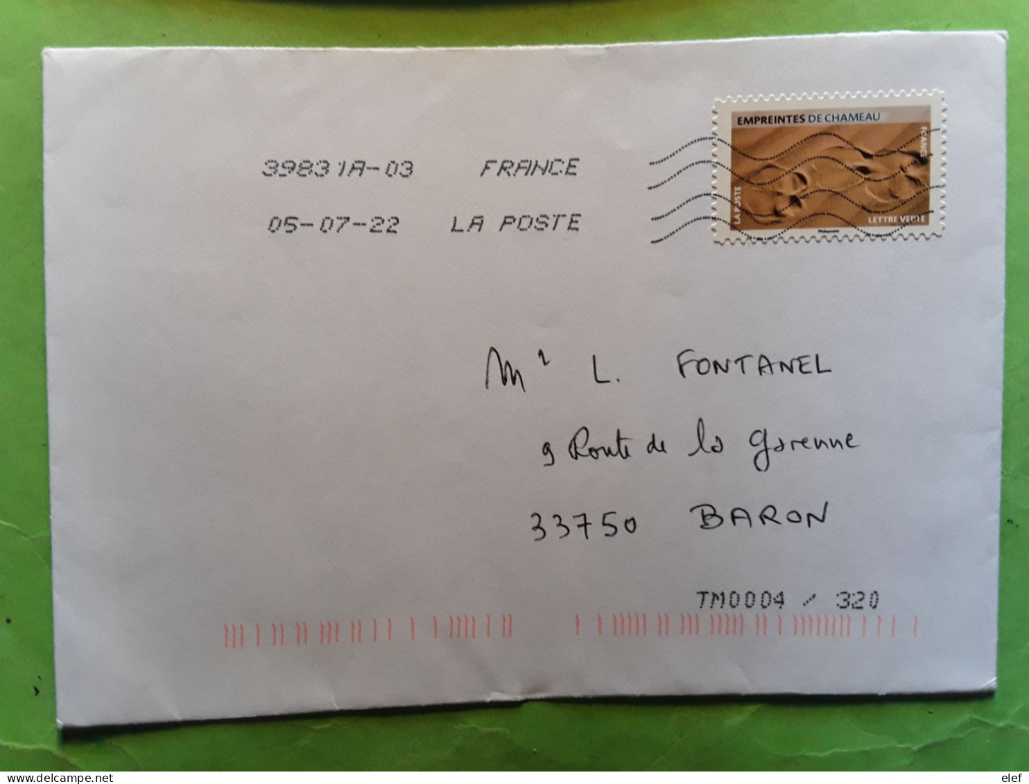 France Lettre Verte  Avec Timbre Empreinte De CHAMEAU Camel Print  , 2022, TB - Other & Unclassified