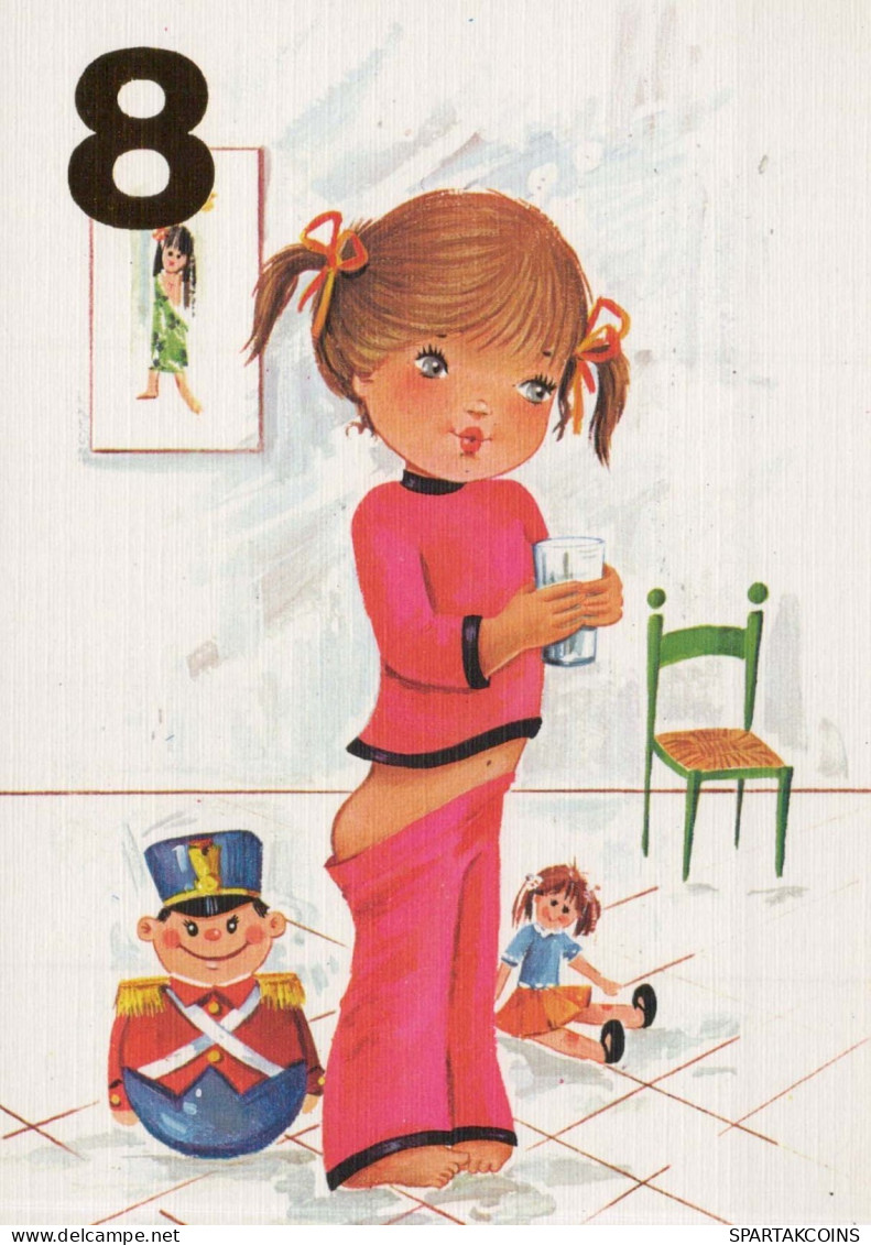 FELIZ CUMPLEAÑOS 8 Año De Edad CHICA NIÑOS Vintage Tarjeta Postal CPSM Unposted #PBU046.ES - Compleanni