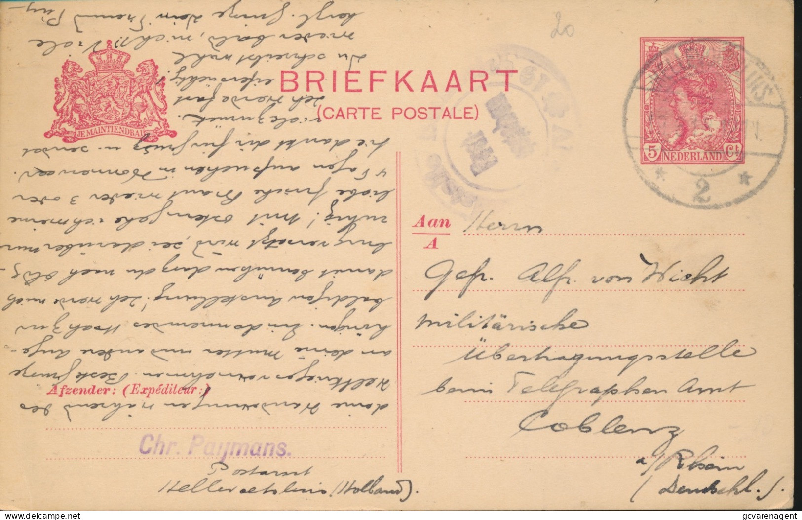 BRIEFKAART 1918 AUSLANDSTELLE FREIGEGEBEN  NAAR MILITAIRISCHE UBERWACHSTELLE  COBLENZ - Briefe U. Dokumente