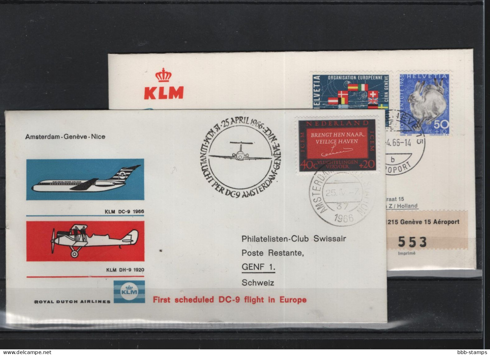 Schweiz Luftpost FFC KLM 25.4.1966 Genf - Amsterdam Vv - Primi Voli