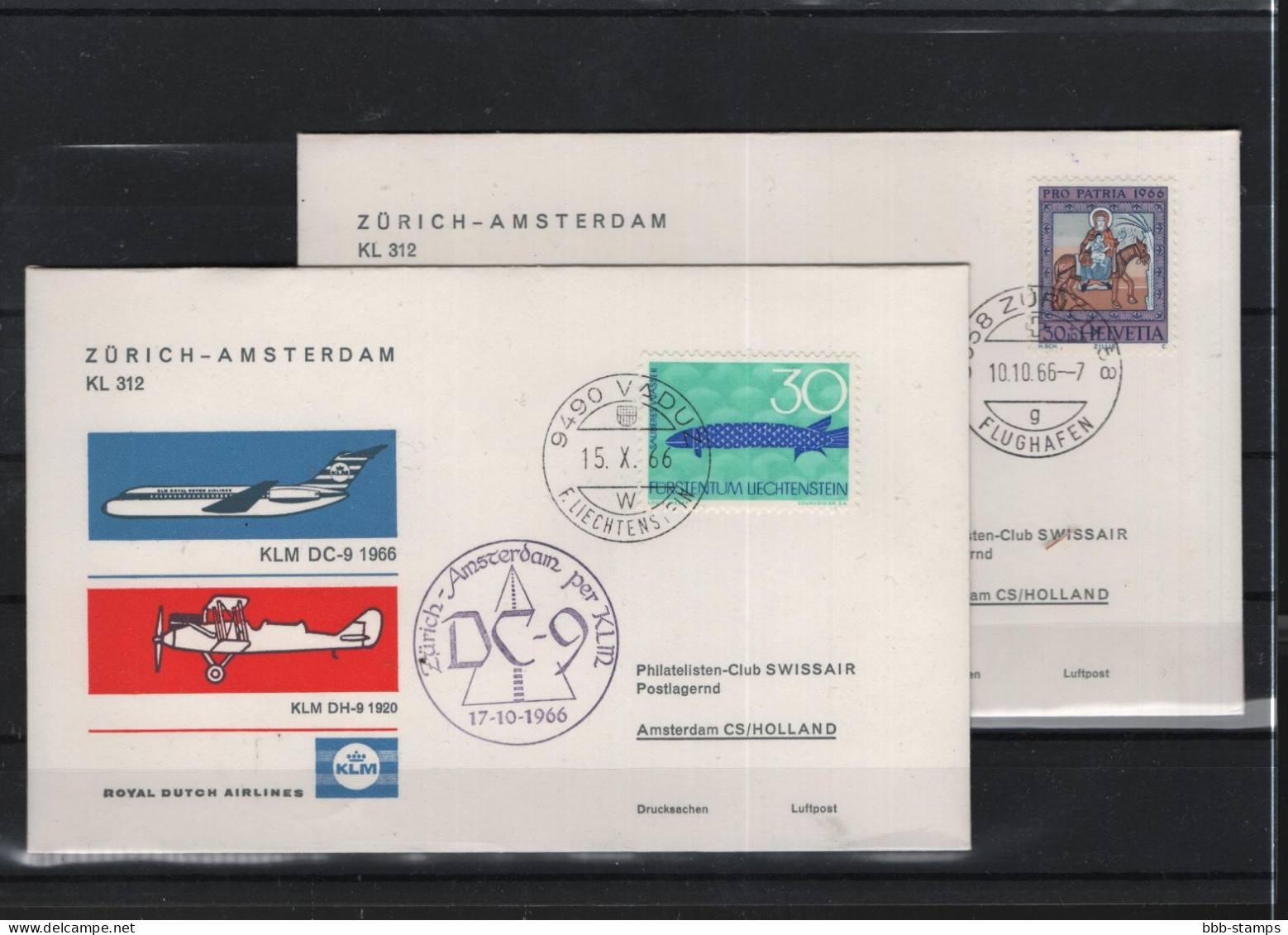 Schweiz Luftpost FFC KLM 15.10.1966 Zürich - Amsterdam Vv - Premiers Vols