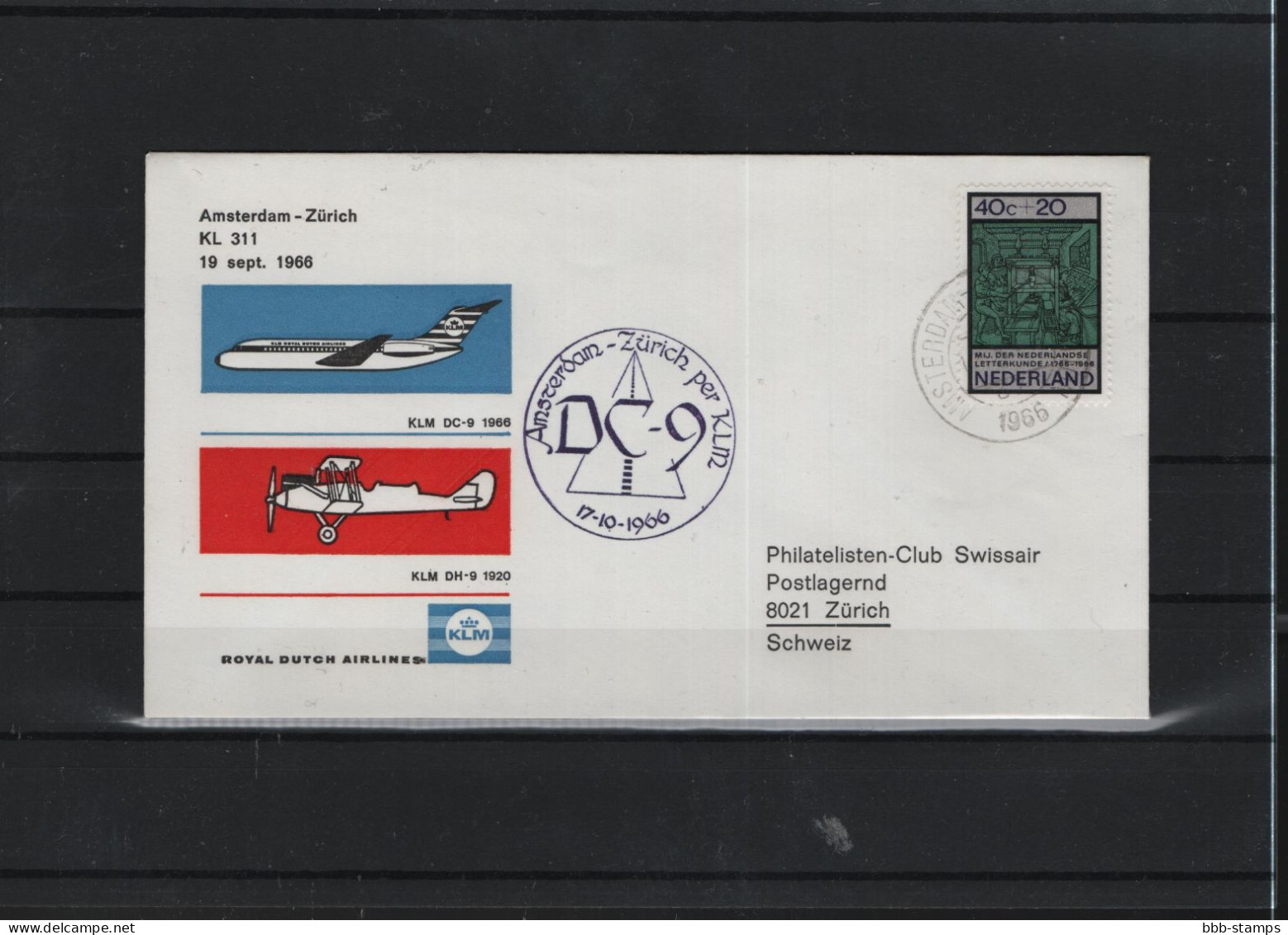 Schweiz Luftpost FFC KLM 15.10.1966 Zürich - Amsterdam Vv - Erst- U. Sonderflugbriefe